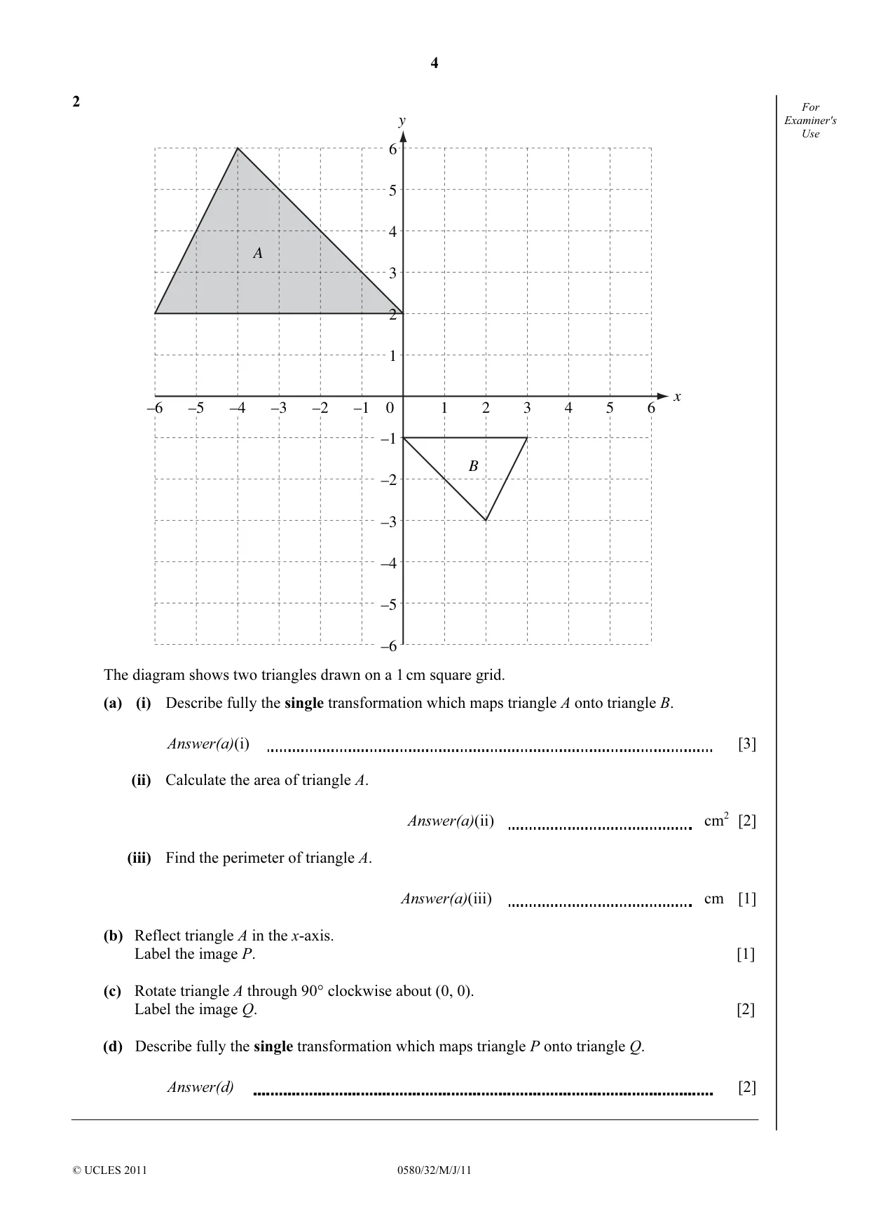 Cambridge IGCSE Mathematics 0580 2011 May/June Paper 3 · Variant 2 question paper, page 4 of 16