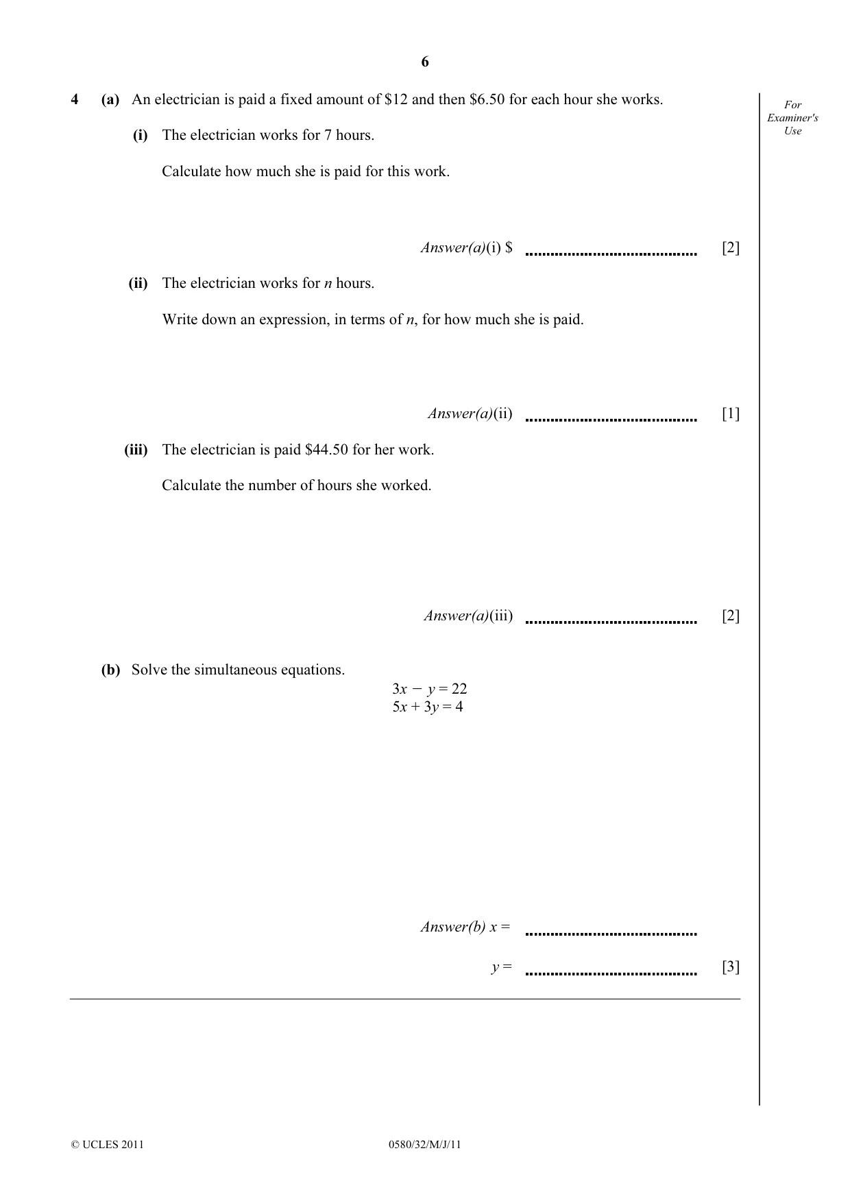Cambridge IGCSE Mathematics 0580 2011 May/June Paper 3 · Variant 2 question paper, page 6 of 16
