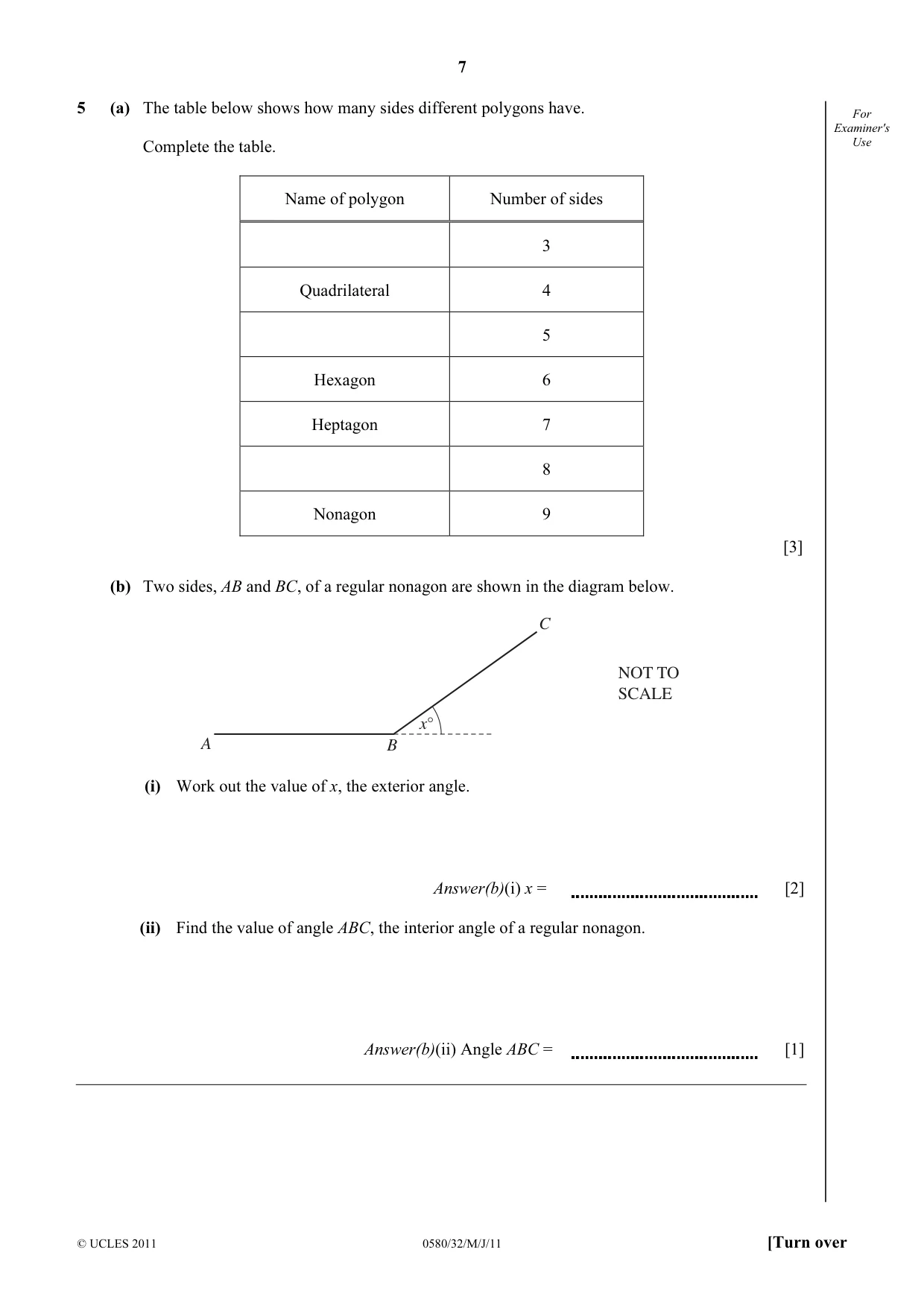 Cambridge IGCSE Mathematics 0580 2011 May/June Paper 3 · Variant 2 question paper, page 7 of 16