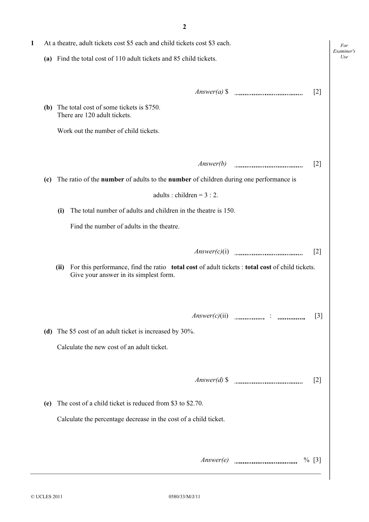 Cambridge IGCSE Mathematics 0580 2011 May/June Paper 3 · Variant 3 question paper, page 2 of 16