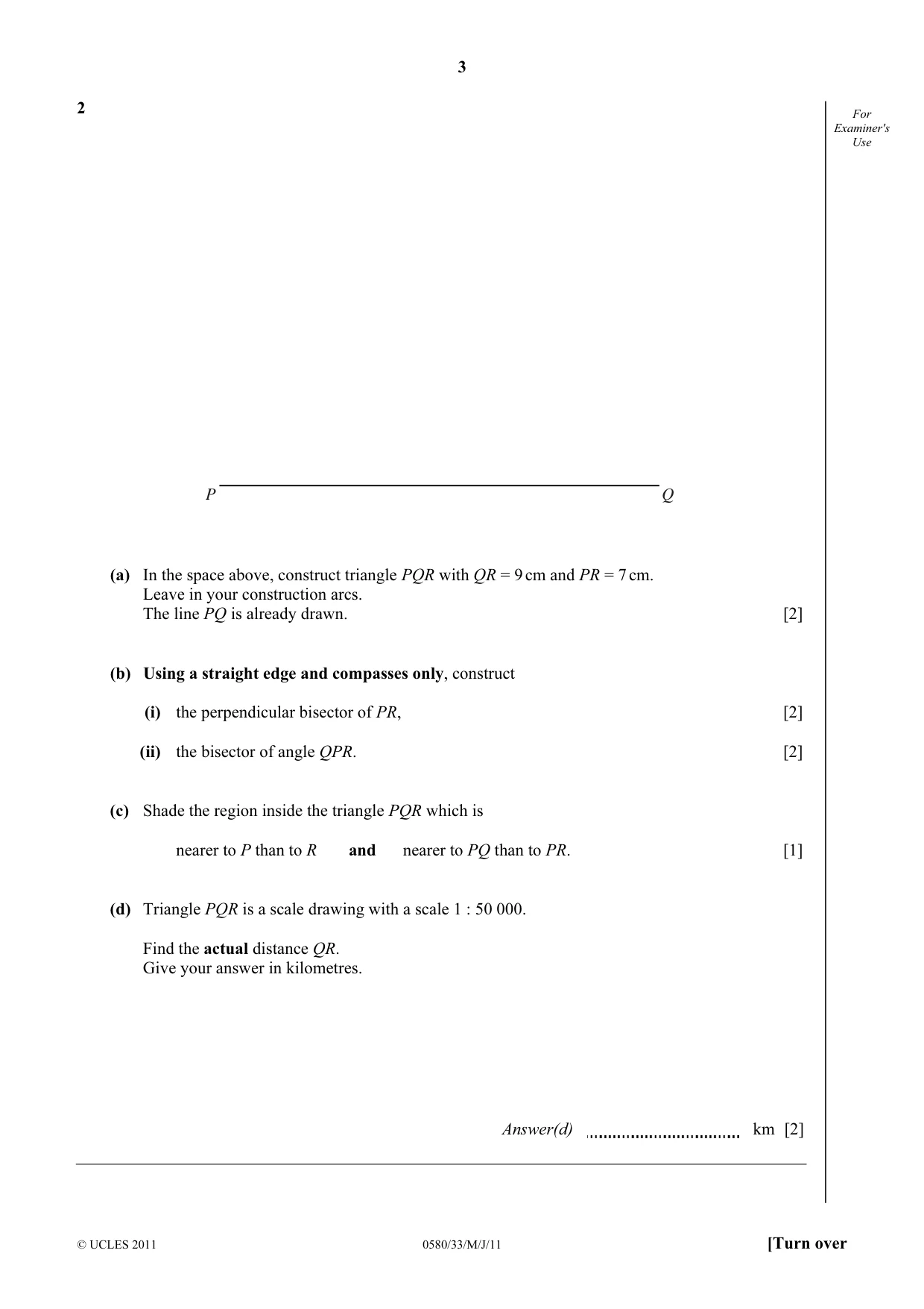 Cambridge IGCSE Mathematics 0580 2011 May/June Paper 3 · Variant 3 question paper, page 3 of 16