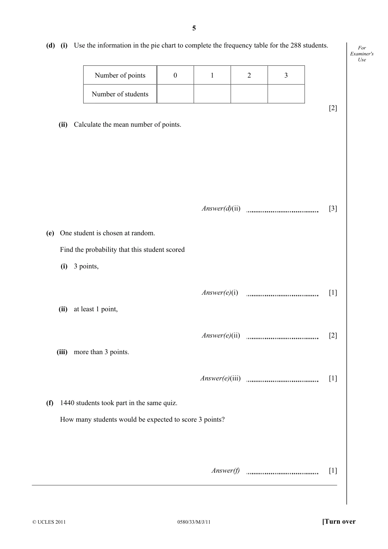 Cambridge IGCSE Mathematics 0580 2011 May/June Paper 3 · Variant 3 question paper, page 5 of 16