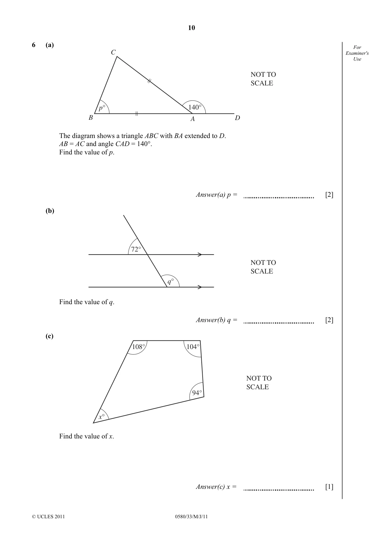 Cambridge IGCSE Mathematics 0580 2011 May/June Paper 3 · Variant 3 question paper, page 10 of 16