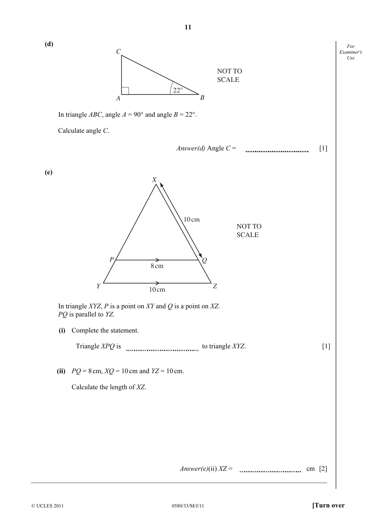 Cambridge IGCSE Mathematics 0580 2011 May/June Paper 3 · Variant 3 question paper, page 11 of 16
