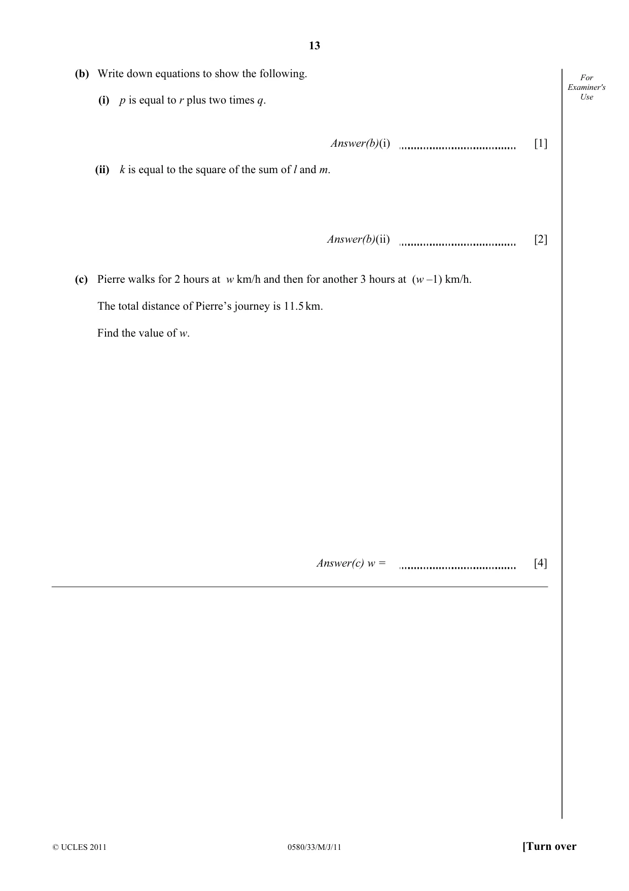 Cambridge IGCSE Mathematics 0580 2011 May/June Paper 3 · Variant 3 question paper, page 13 of 16