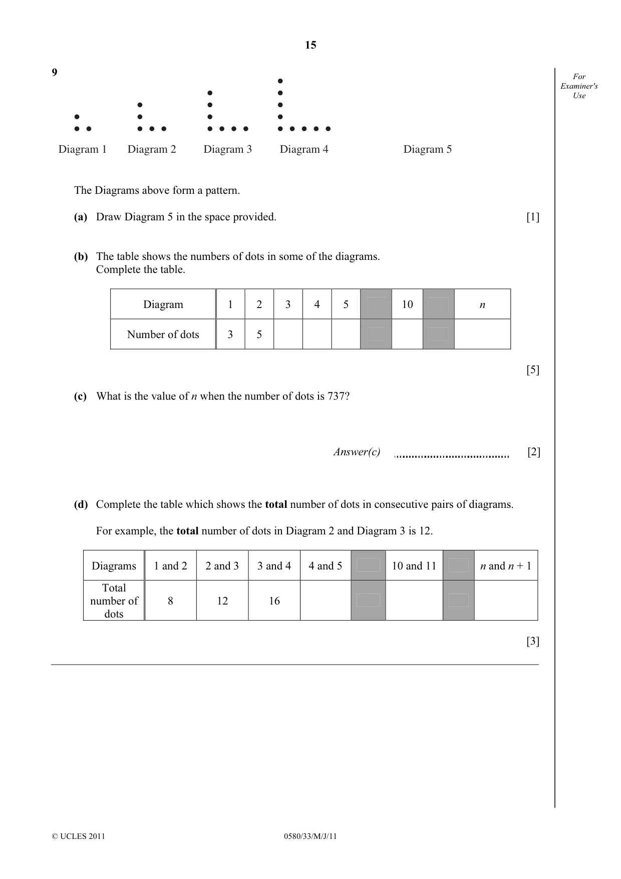Cambridge IGCSE Mathematics 0580 2011 May/June Paper 3 · Variant 3 question paper, page 15 of 16