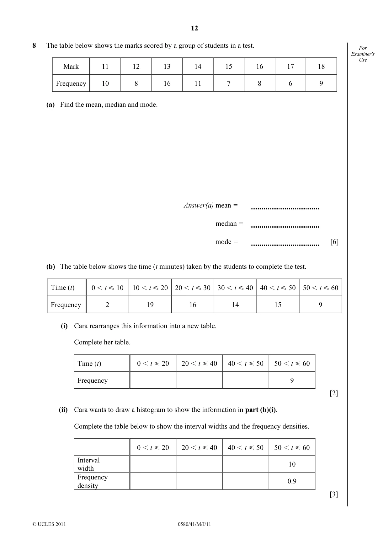 Cambridge IGCSE Mathematics 0580 2011 May/June Paper 4 · Variant 1 question paper, page 12 of 16