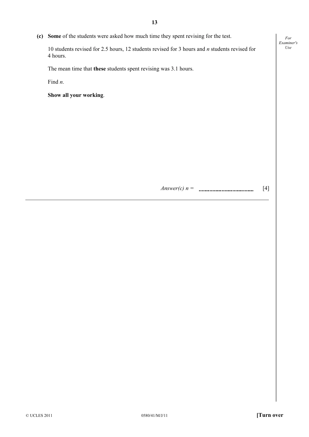 Cambridge IGCSE Mathematics 0580 2011 May/June Paper 4 · Variant 1 question paper, page 13 of 16