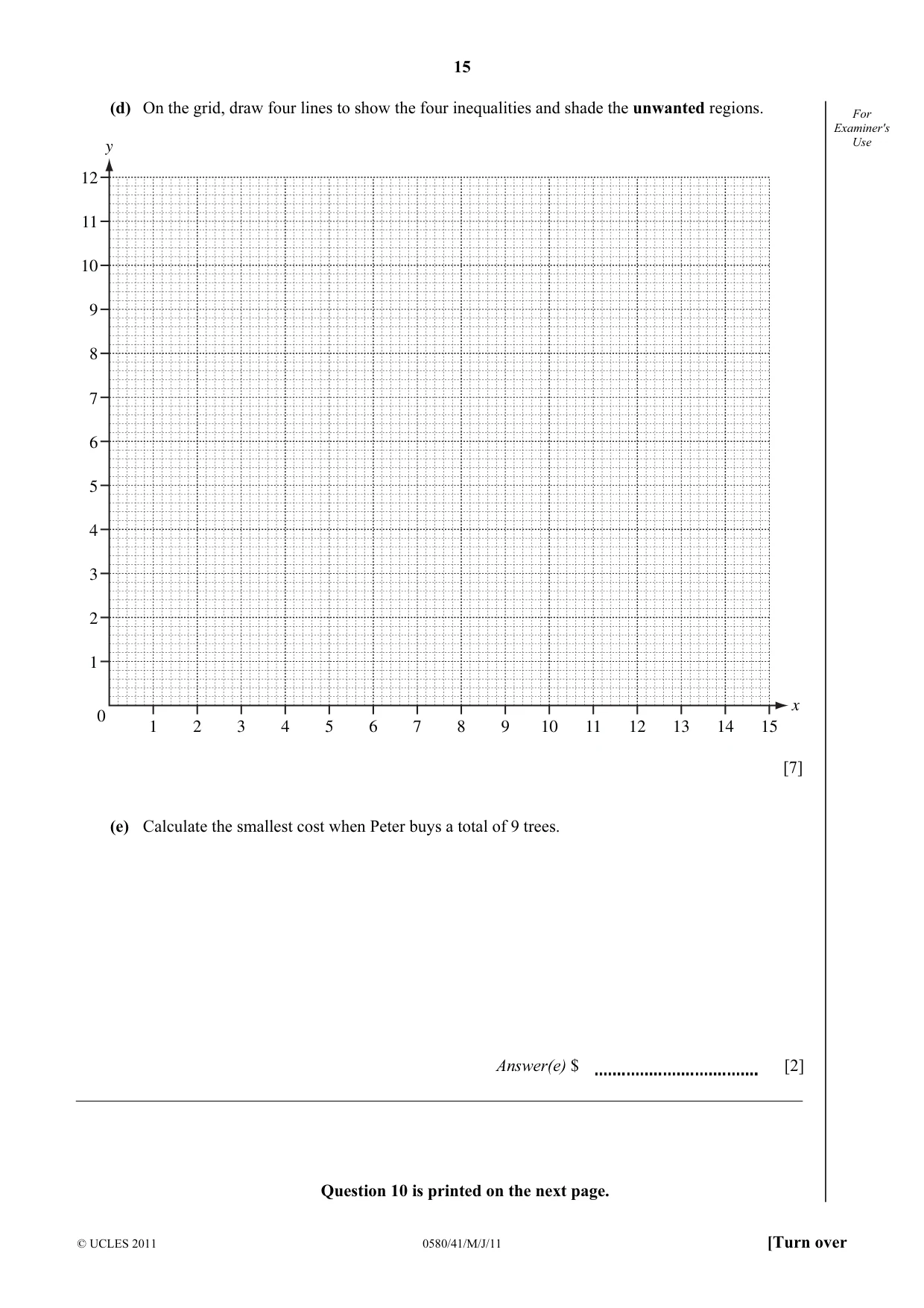 Cambridge IGCSE Mathematics 0580 2011 May/June Paper 4 · Variant 1 question paper, page 15 of 16