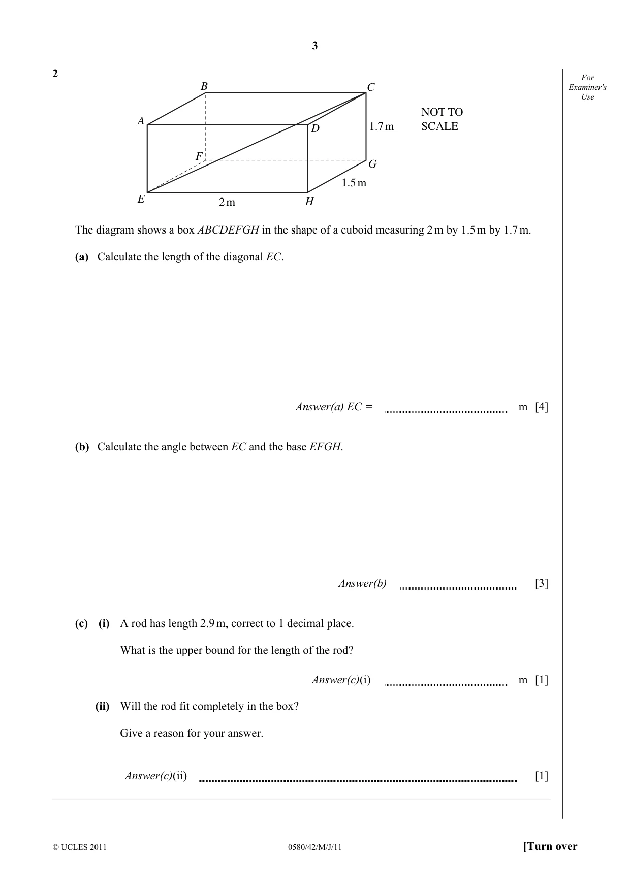 Cambridge IGCSE Mathematics 0580 2011 May/June Paper 4 · Variant 2 question paper, page 3 of 16