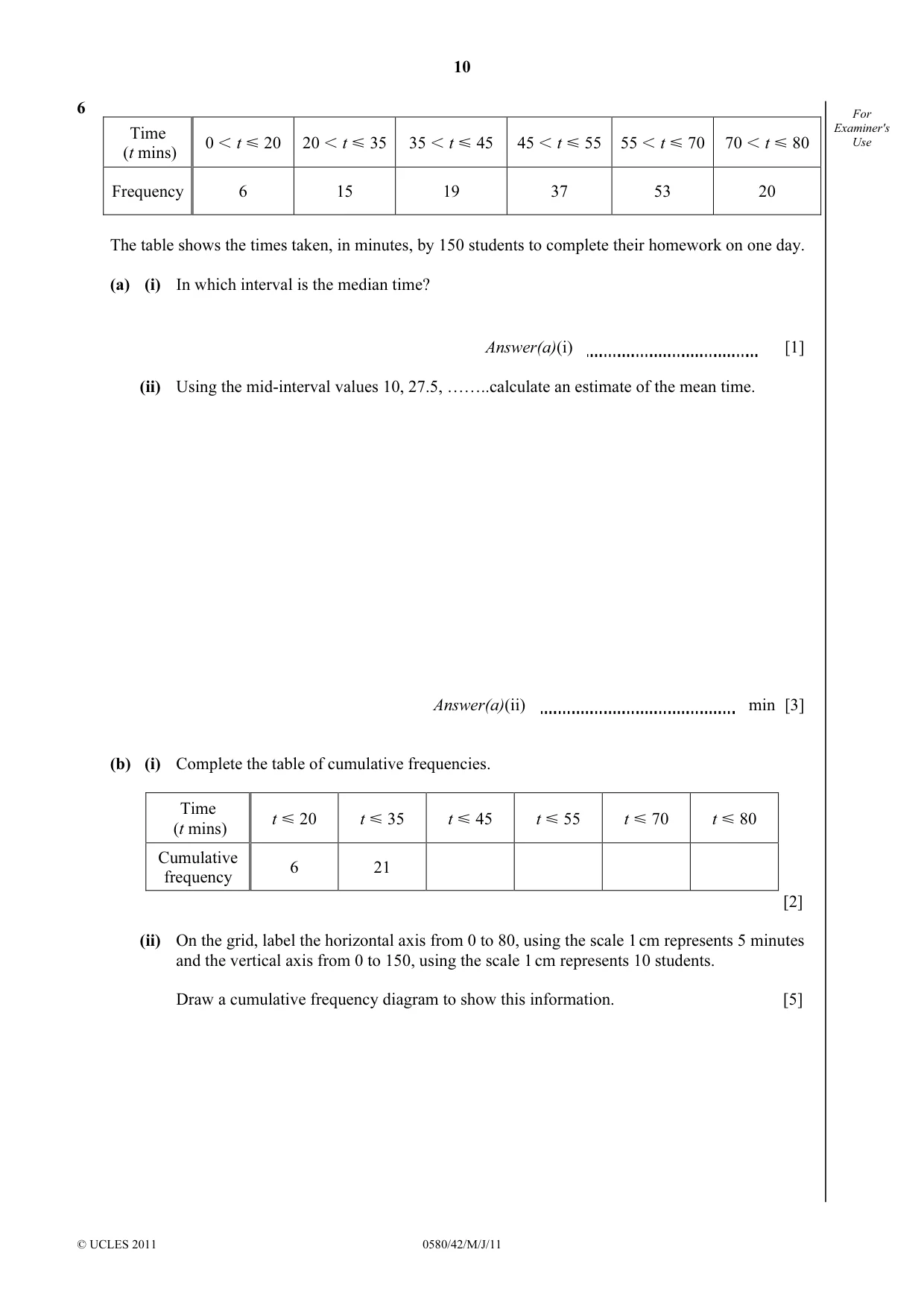 Cambridge IGCSE Mathematics 0580 2011 May/June Paper 4 · Variant 2 question paper, page 10 of 16