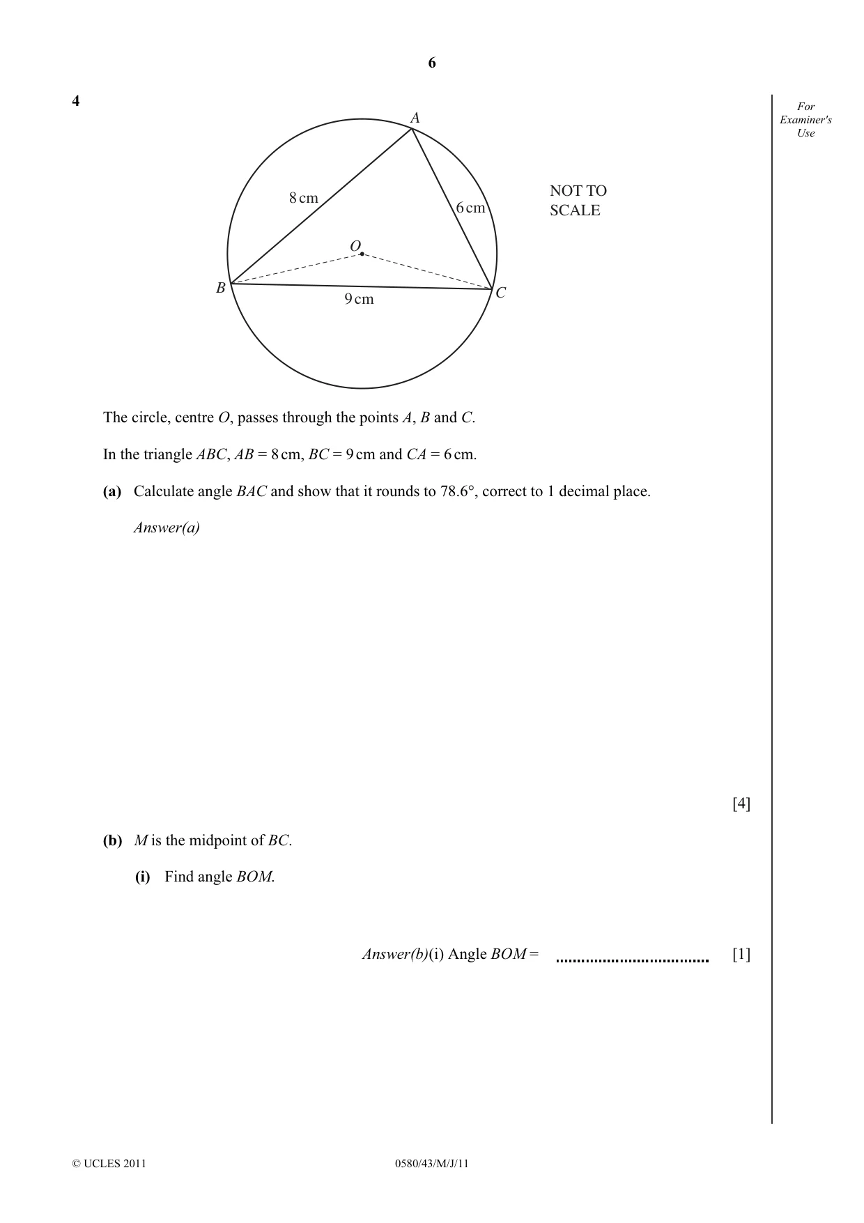 Cambridge IGCSE Mathematics 0580 2011 May/June Paper 4 · Variant 3 question paper, page 6 of 20