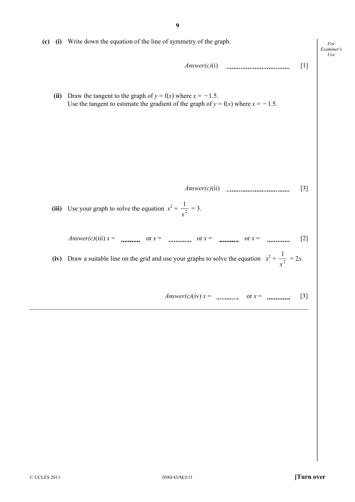 Cambridge IGCSE Mathematics 0580 2011 May/June Paper 4 · Variant 3 question paper, page 9 of 20