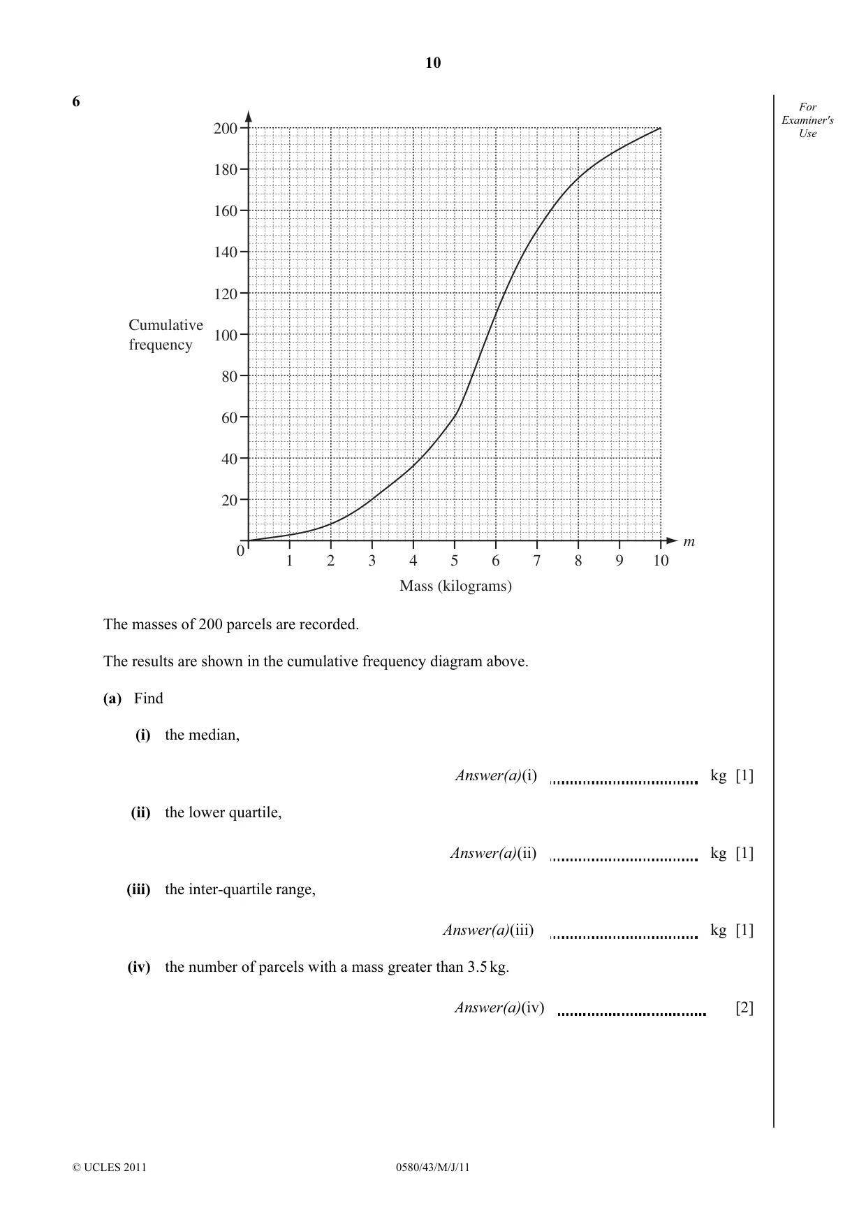 Cambridge IGCSE Mathematics 0580 2011 May/June Paper 4 · Variant 3 question paper, page 10 of 20