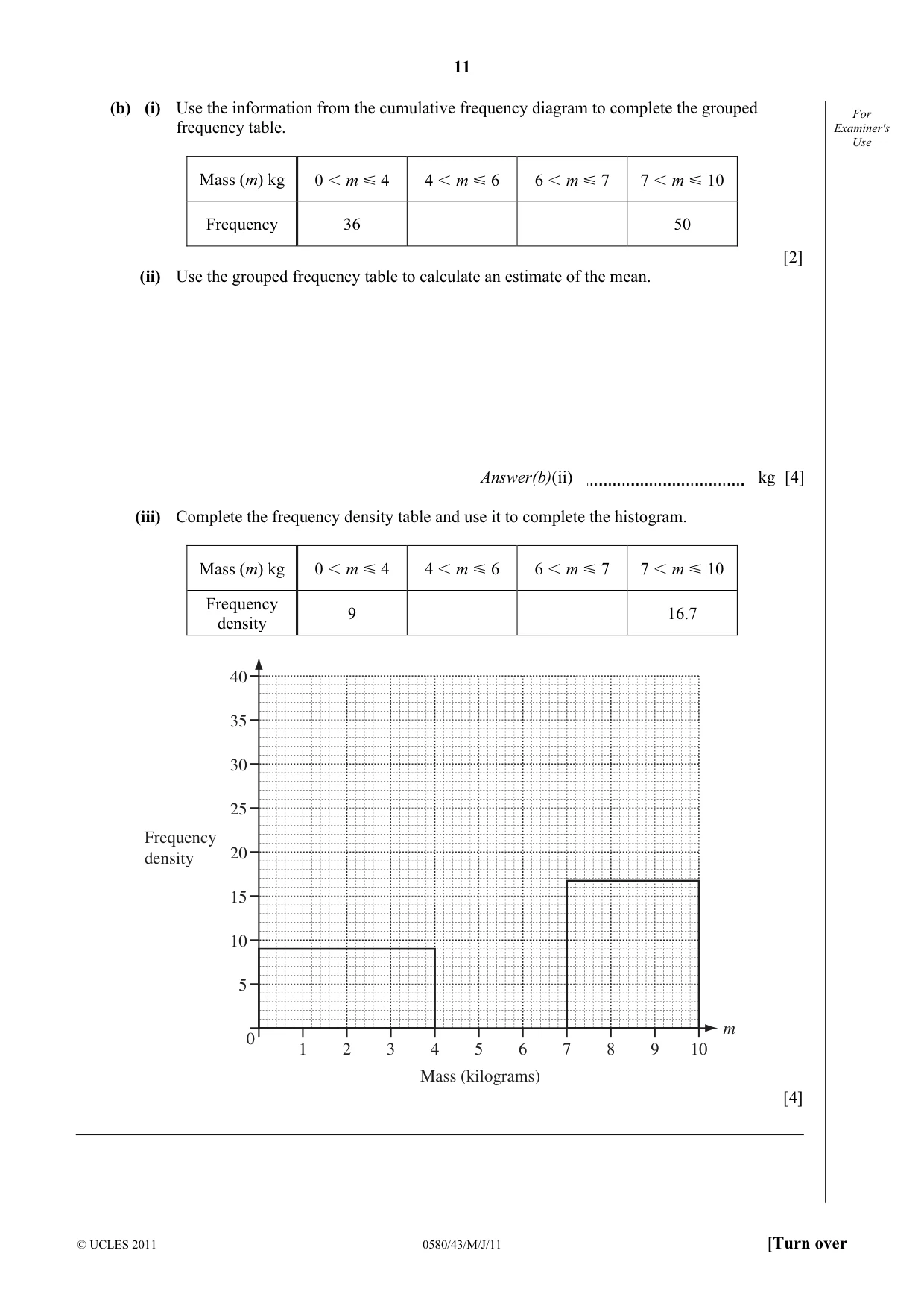 Cambridge IGCSE Mathematics 0580 2011 May/June Paper 4 · Variant 3 question paper, page 11 of 20