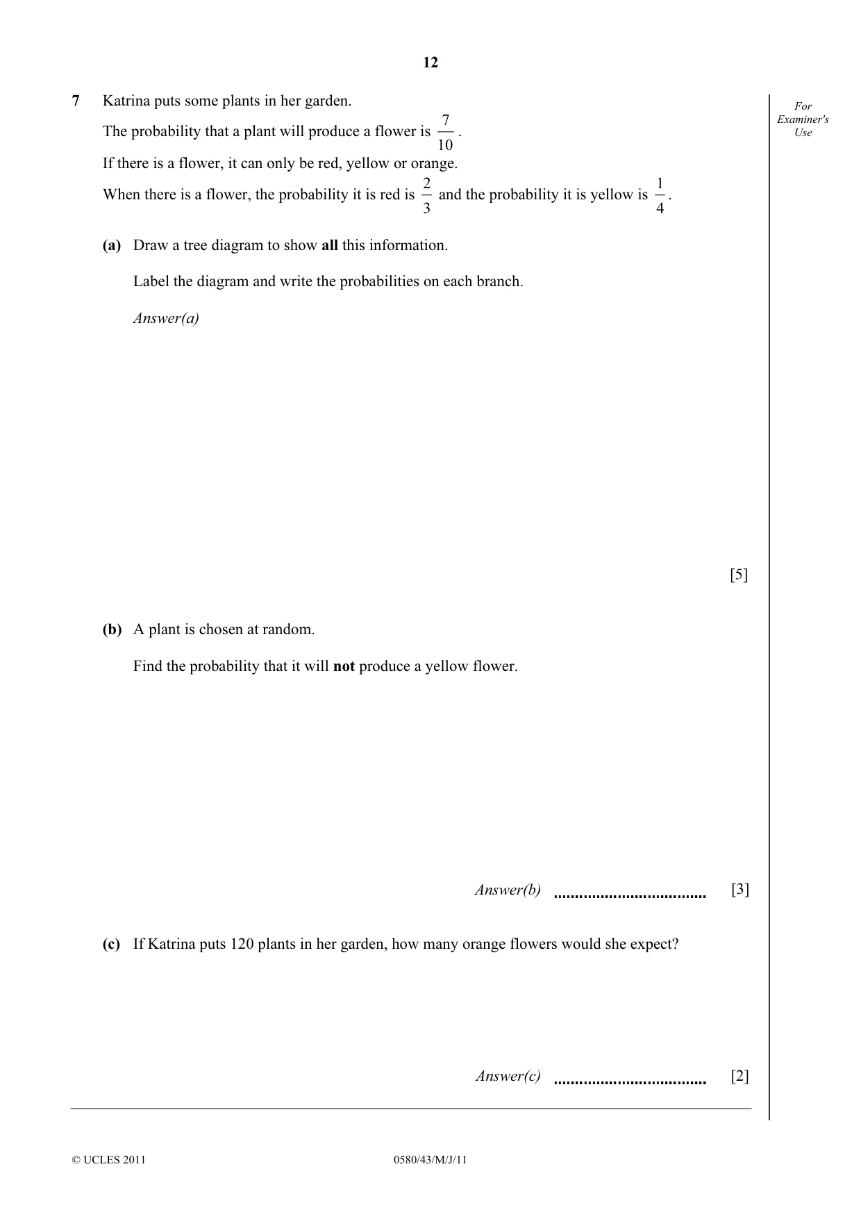 Cambridge IGCSE Mathematics 0580 2011 May/June Paper 4 · Variant 3 question paper, page 12 of 20