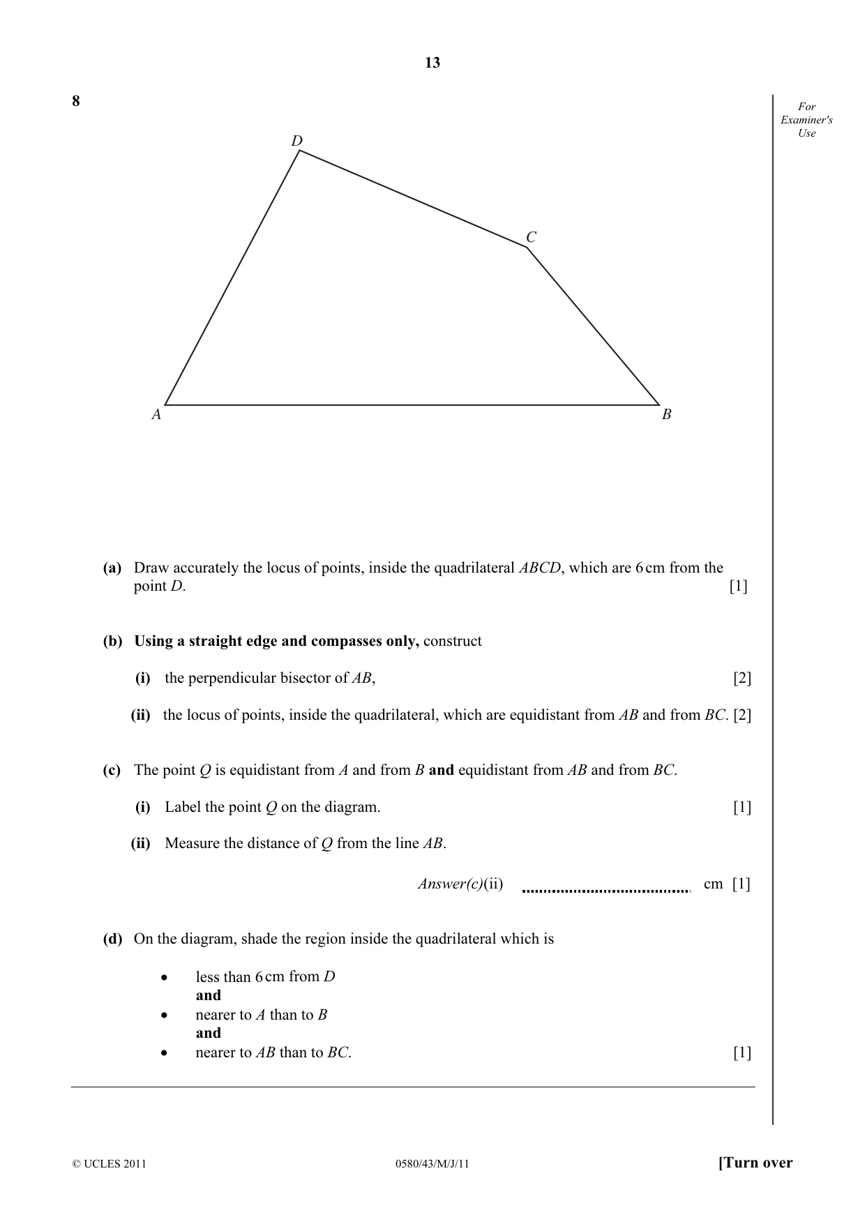 Cambridge IGCSE Mathematics 0580 2011 May/June Paper 4 · Variant 3 question paper, page 13 of 20