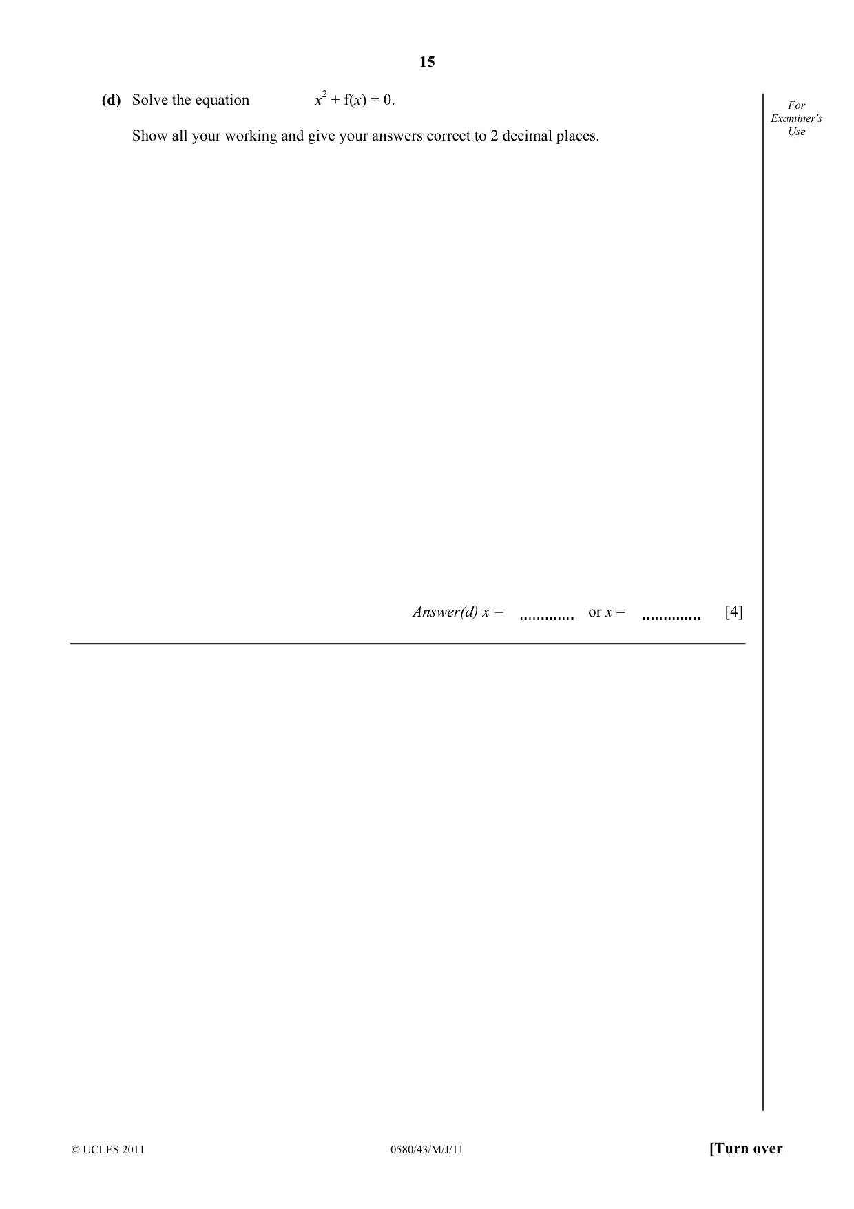 Cambridge IGCSE Mathematics 0580 2011 May/June Paper 4 · Variant 3 question paper, page 15 of 20
