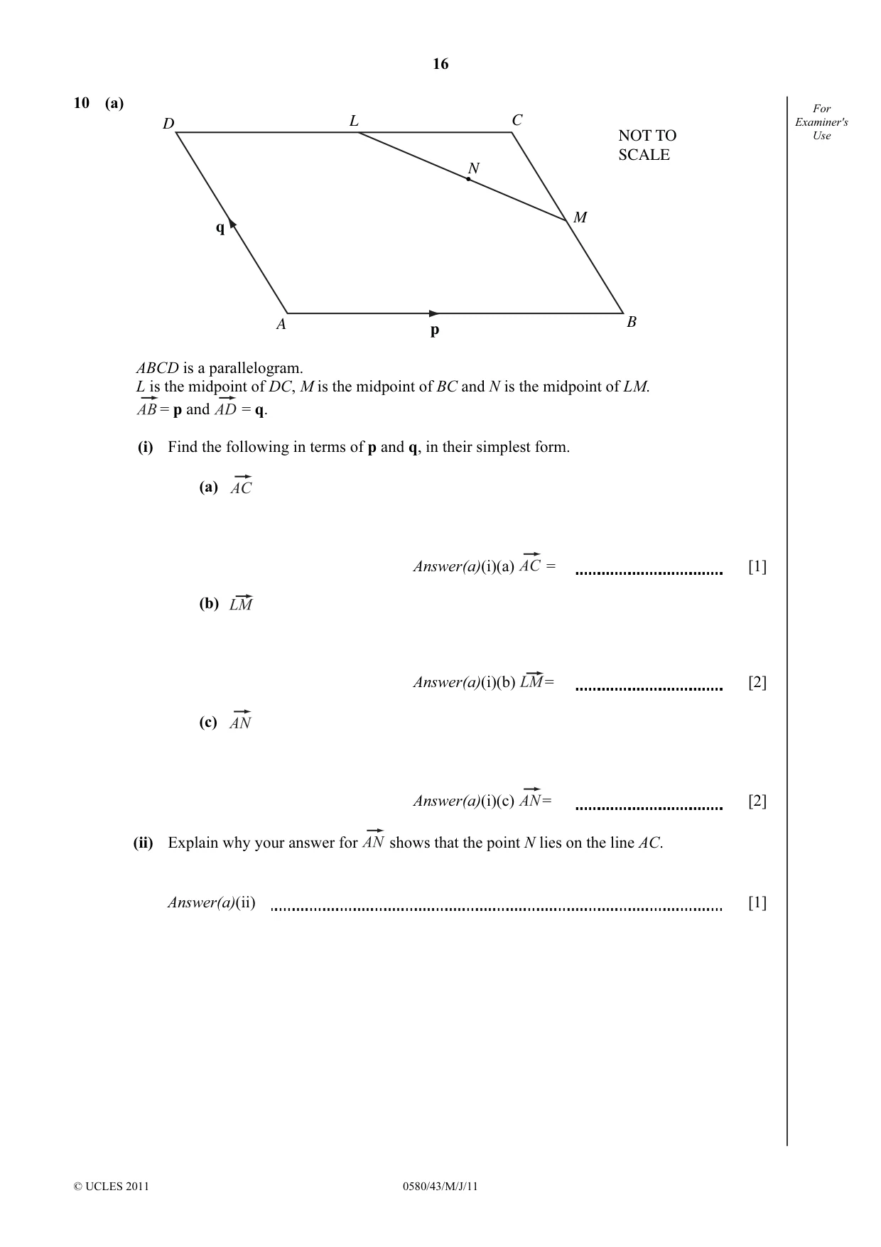 Cambridge IGCSE Mathematics 0580 2011 May/June Paper 4 · Variant 3 question paper, page 16 of 20