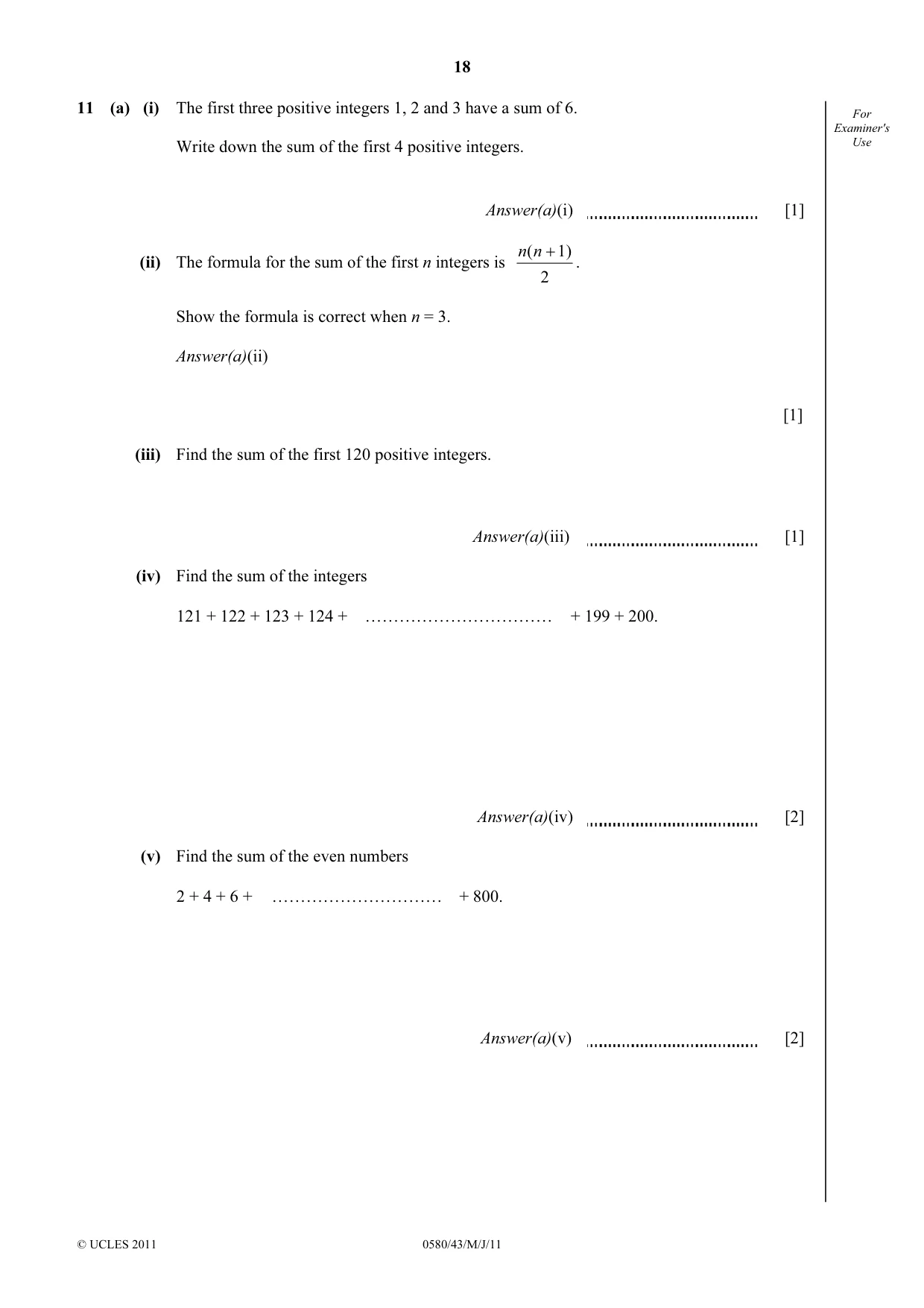 Cambridge IGCSE Mathematics 0580 2011 May/June Paper 4 · Variant 3 question paper, page 18 of 20