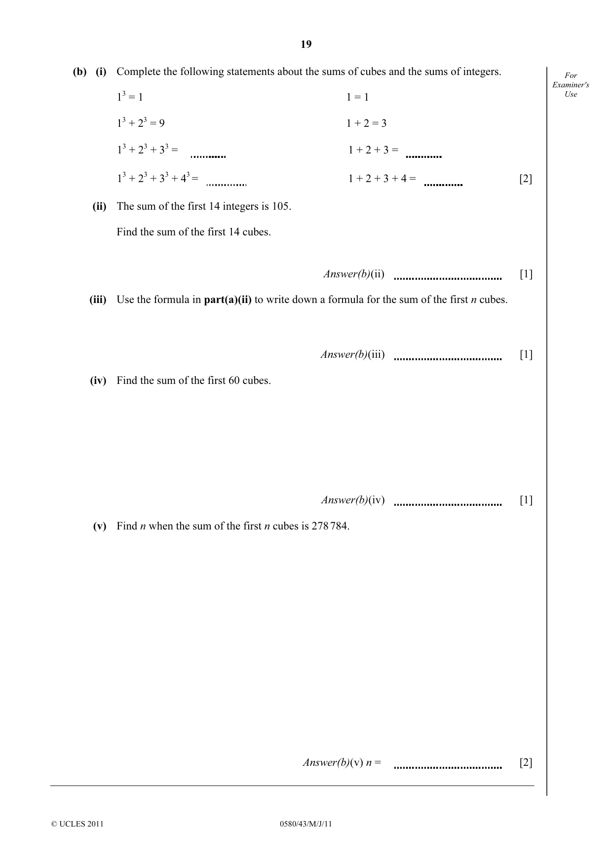 Cambridge IGCSE Mathematics 0580 2011 May/June Paper 4 · Variant 3 question paper, page 19 of 20