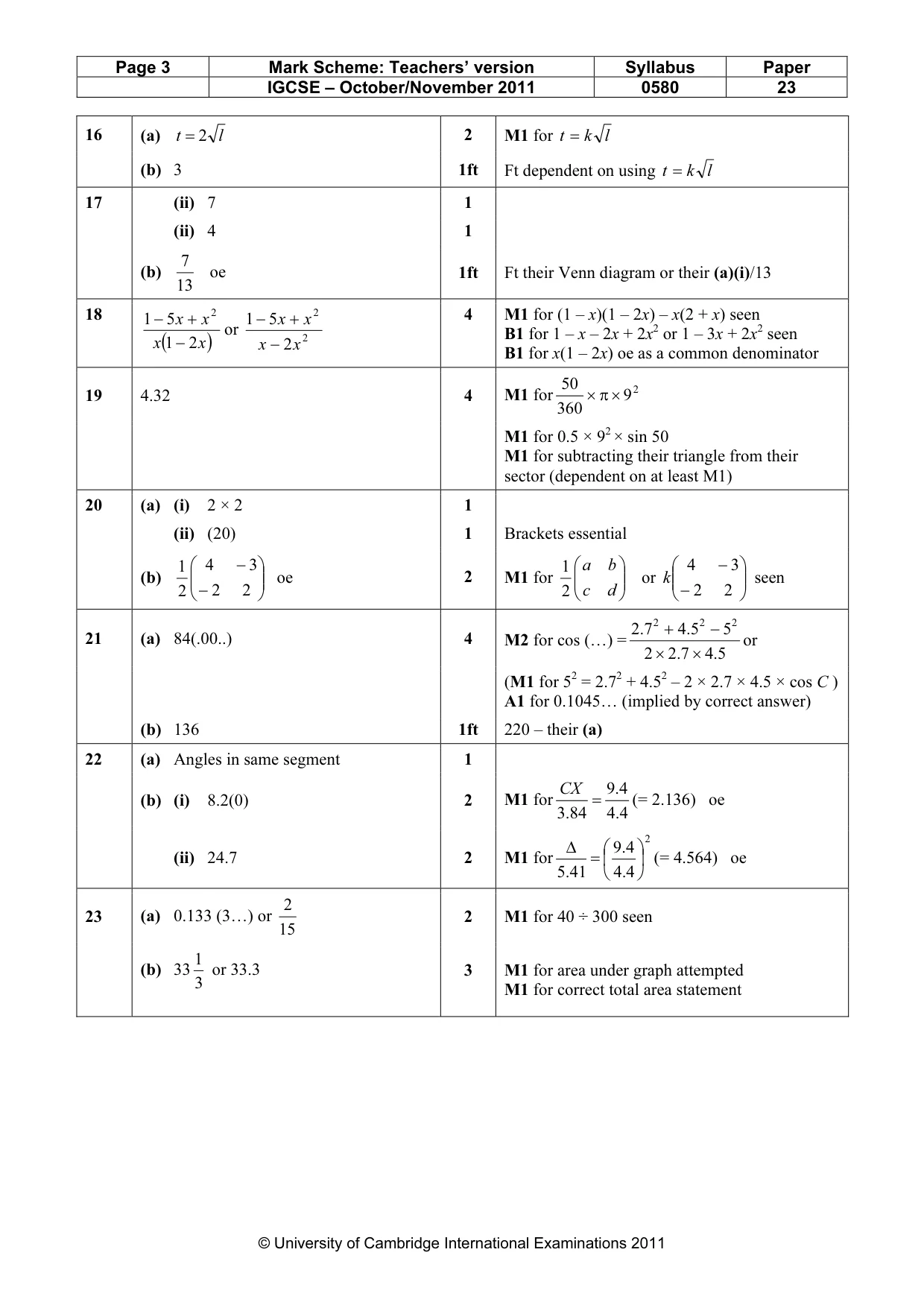 Mark scheme, page 3 of 3