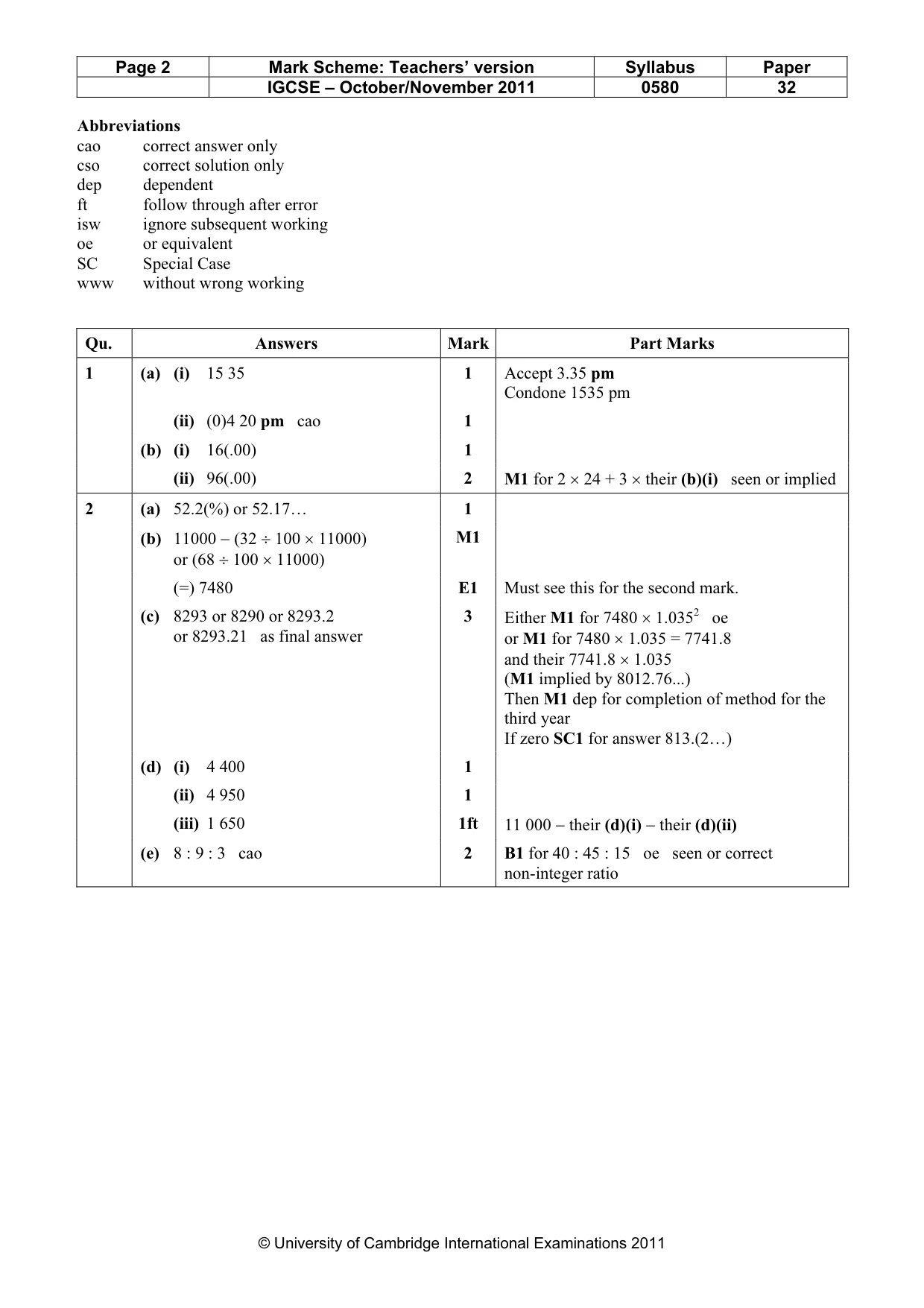 Mark scheme, page 2 of 5