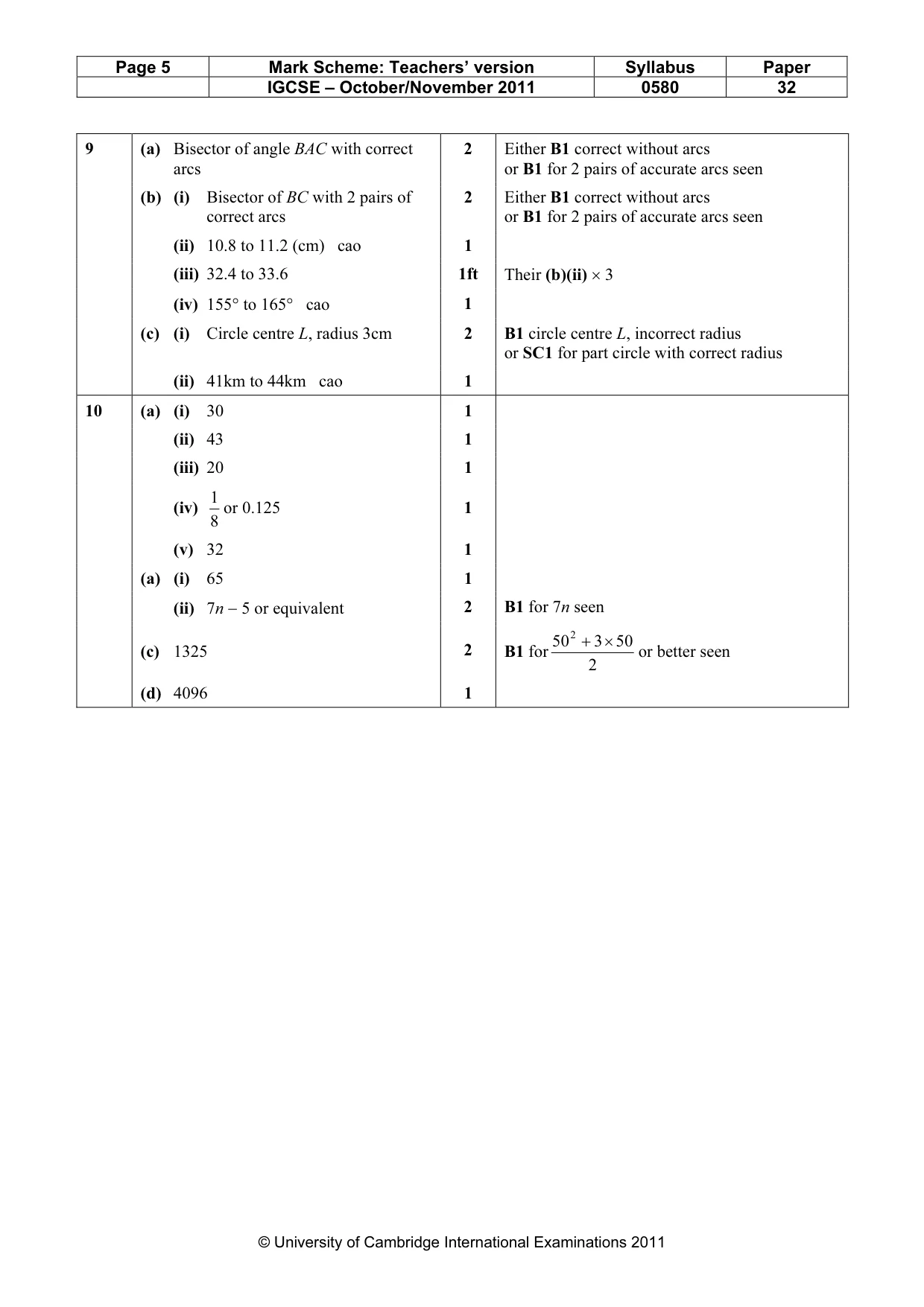 Mark scheme, page 5 of 5