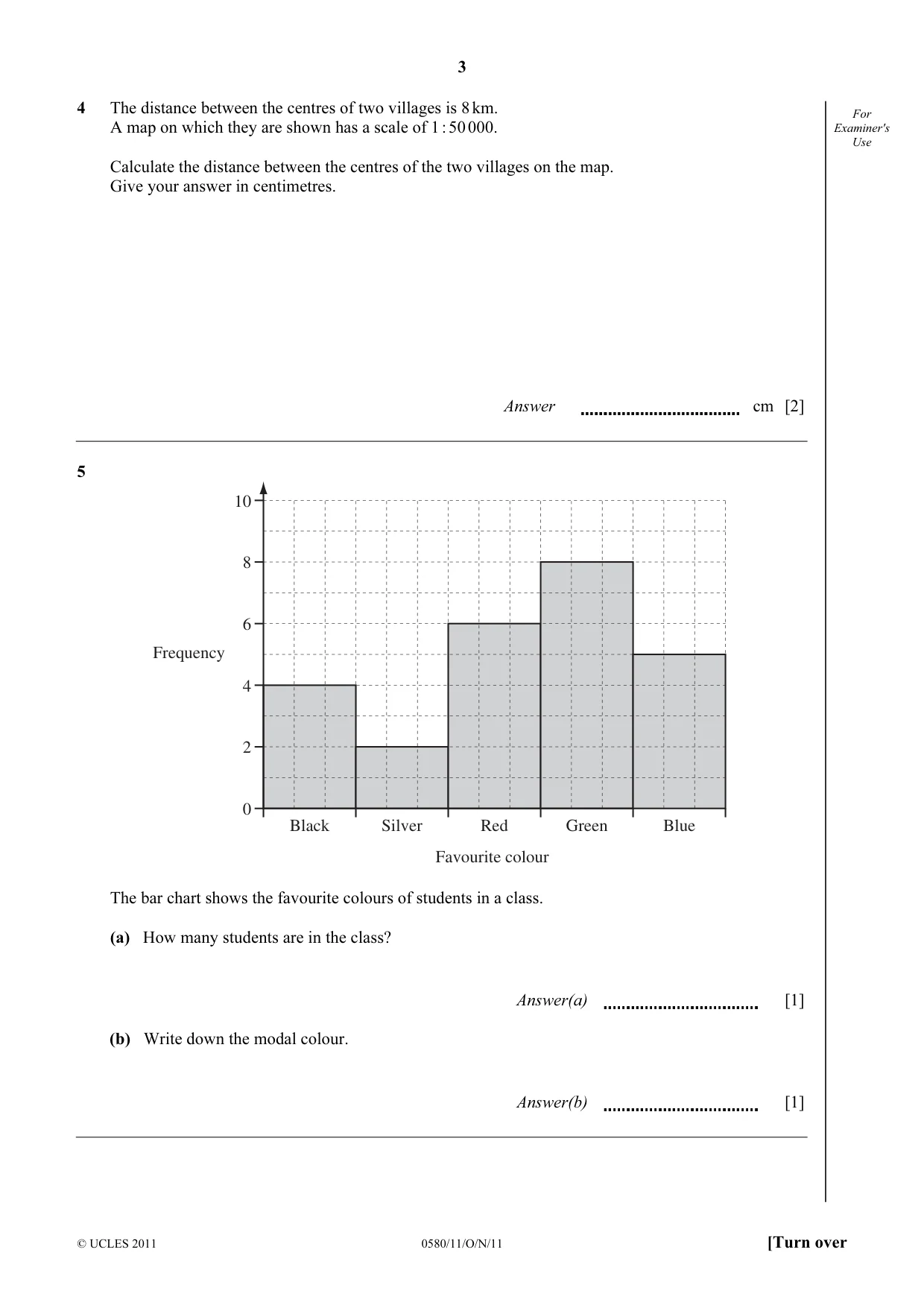 Cambridge IGCSE Mathematics 0580 2011 Oct/Nov Paper 1 · Variant 1 question paper, page 3 of 12