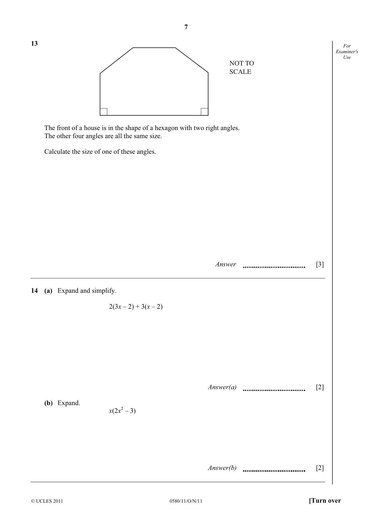 Cambridge IGCSE Mathematics 0580 2011 Oct/Nov Paper 1 · Variant 1 question paper, page 7 of 12