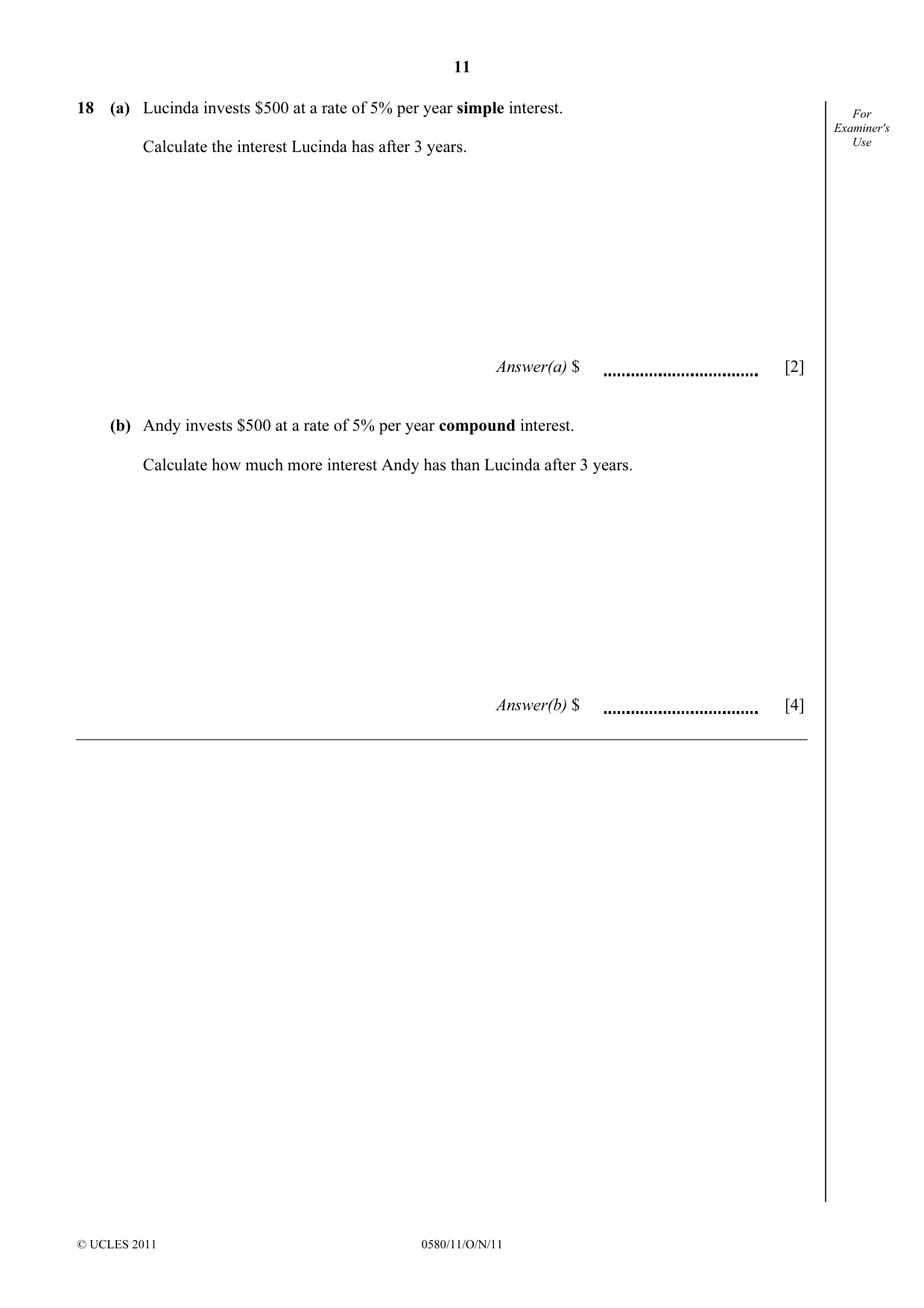 Cambridge IGCSE Mathematics 0580 2011 Oct/Nov Paper 1 · Variant 1 question paper, page 11 of 12