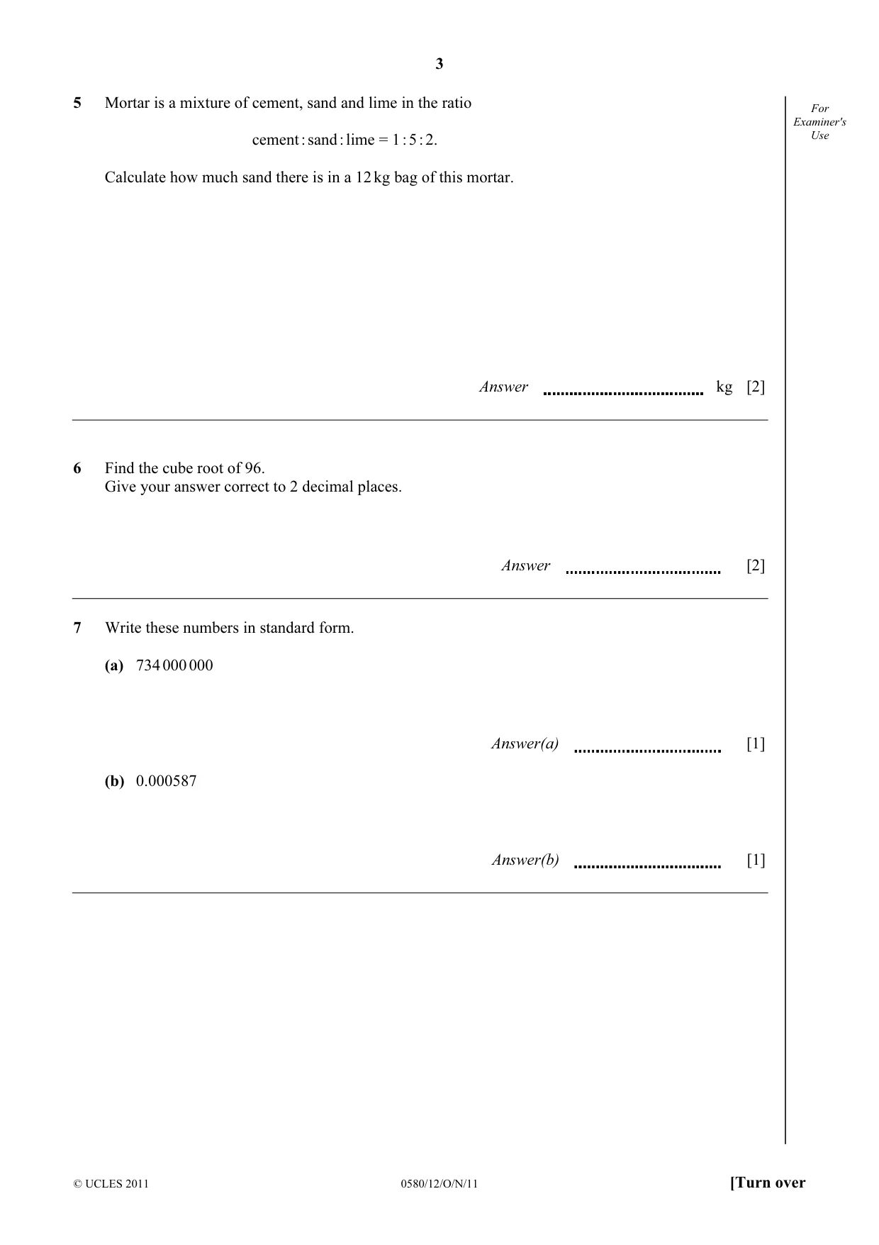 Cambridge IGCSE Mathematics 0580 2011 Oct/Nov Paper 1 · Variant 2 question paper, page 3 of 12