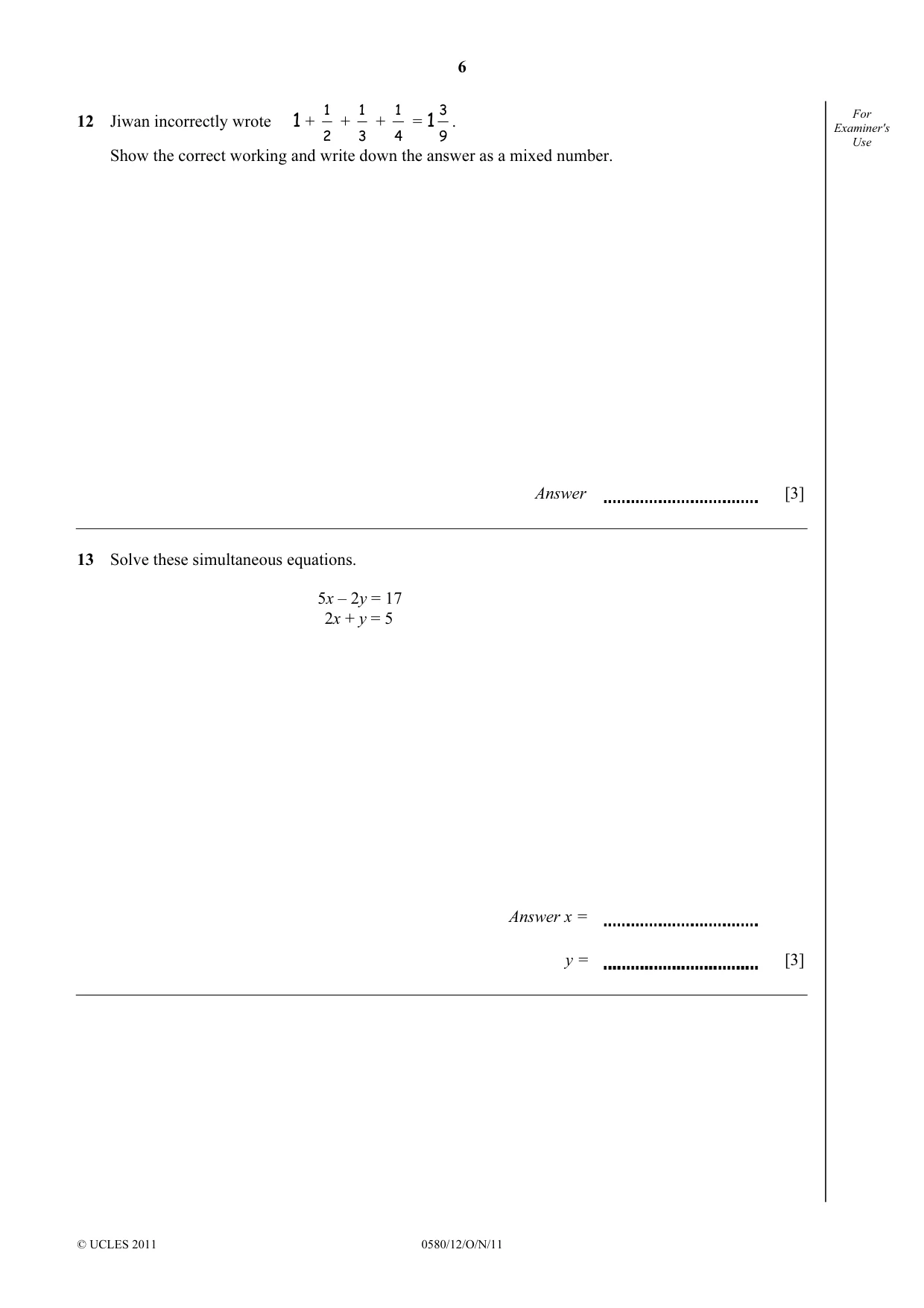Cambridge IGCSE Mathematics 0580 2011 Oct/Nov Paper 1 · Variant 2 question paper, page 6 of 12