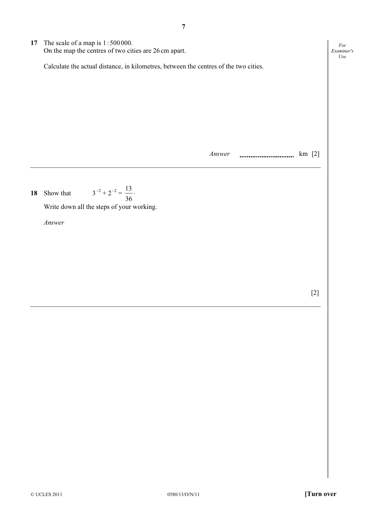 Cambridge IGCSE Mathematics 0580 2011 Oct/Nov Paper 1 · Variant 3 question paper, page 7 of 12