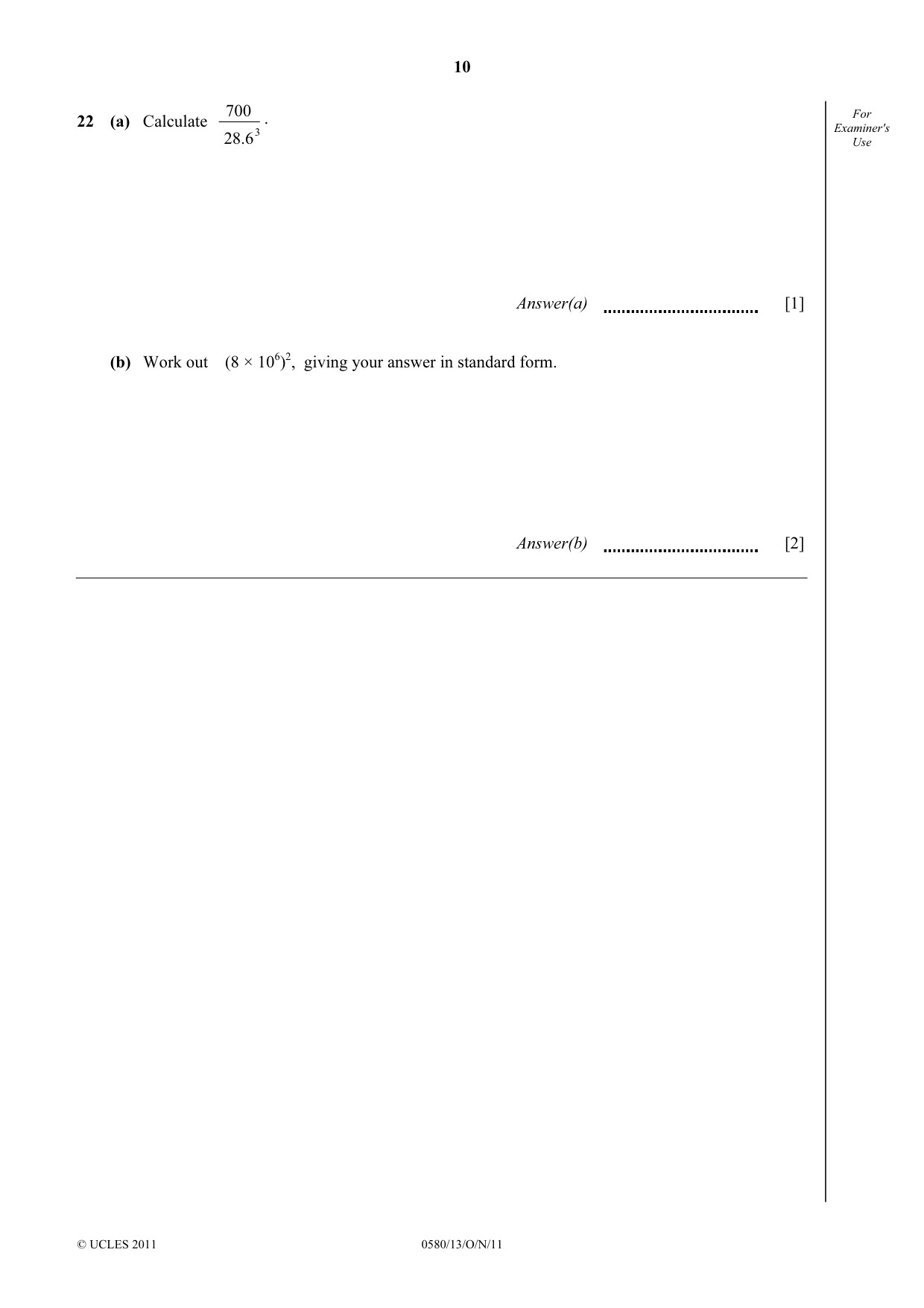 Cambridge IGCSE Mathematics 0580 2011 Oct/Nov Paper 1 · Variant 3 question paper, page 10 of 12