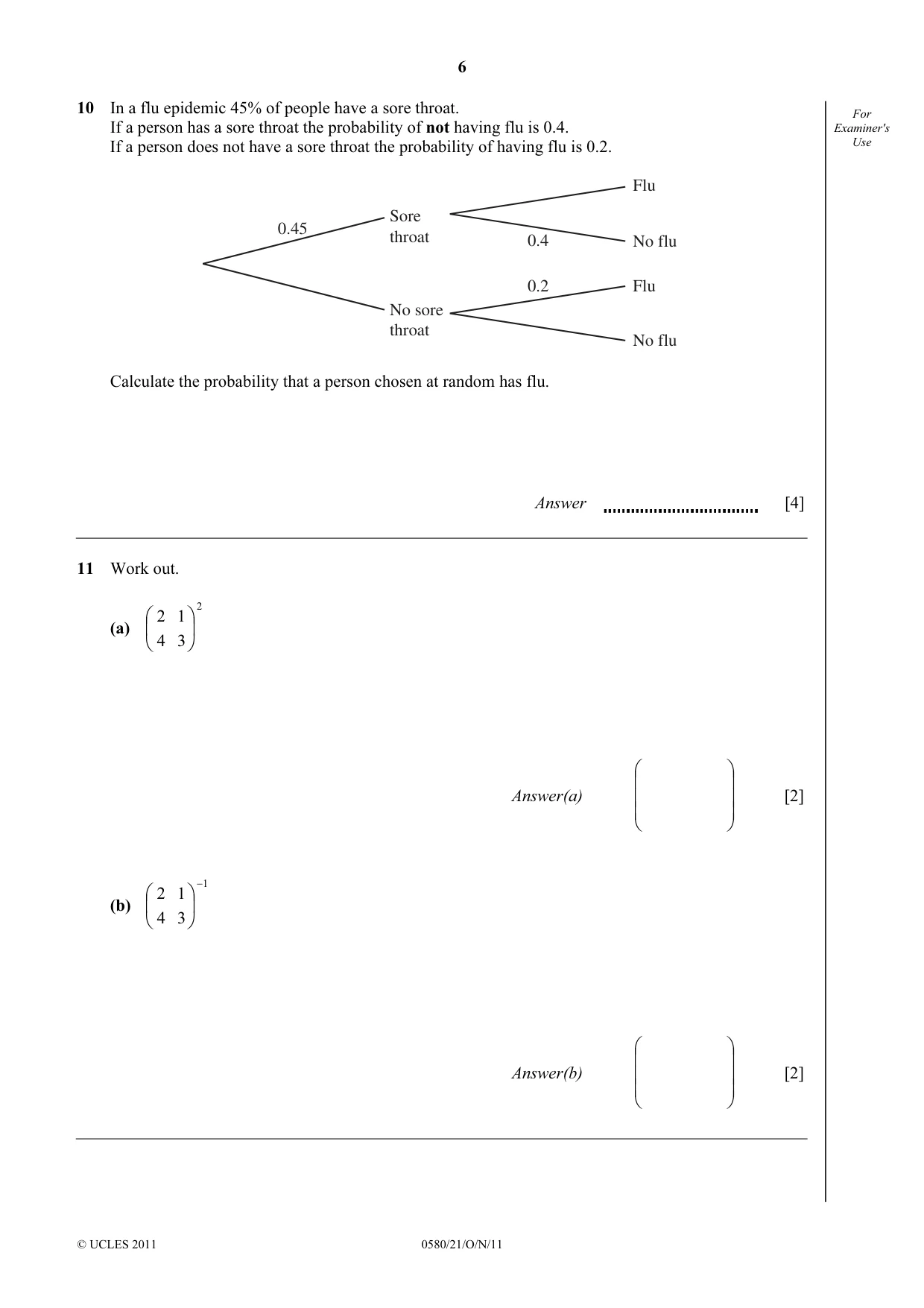 Cambridge IGCSE Mathematics 0580 2011 Oct/Nov Paper 2 · Variant 1 question paper, page 6 of 12