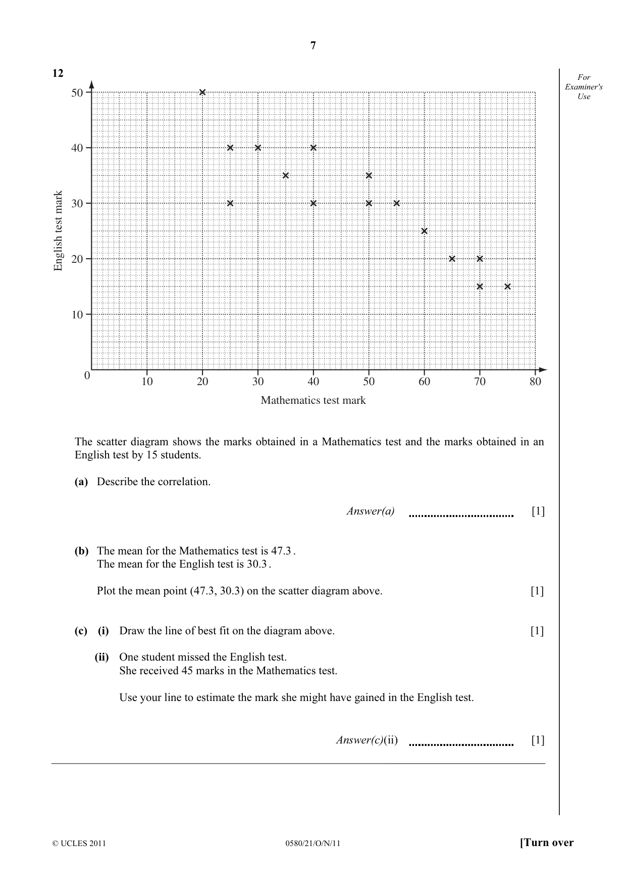 Cambridge IGCSE Mathematics 0580 2011 Oct/Nov Paper 2 · Variant 1 question paper, page 7 of 12