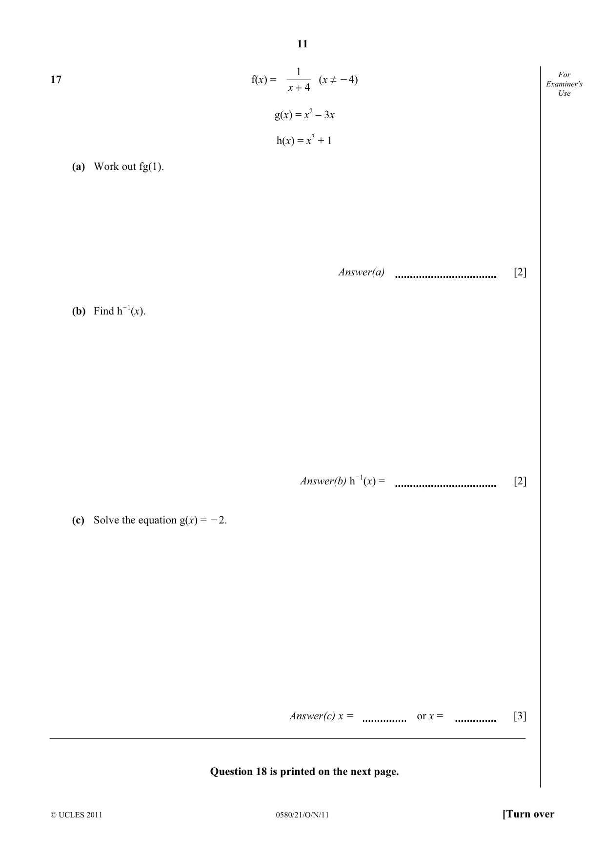 Cambridge IGCSE Mathematics 0580 2011 Oct/Nov Paper 2 · Variant 1 question paper, page 11 of 12