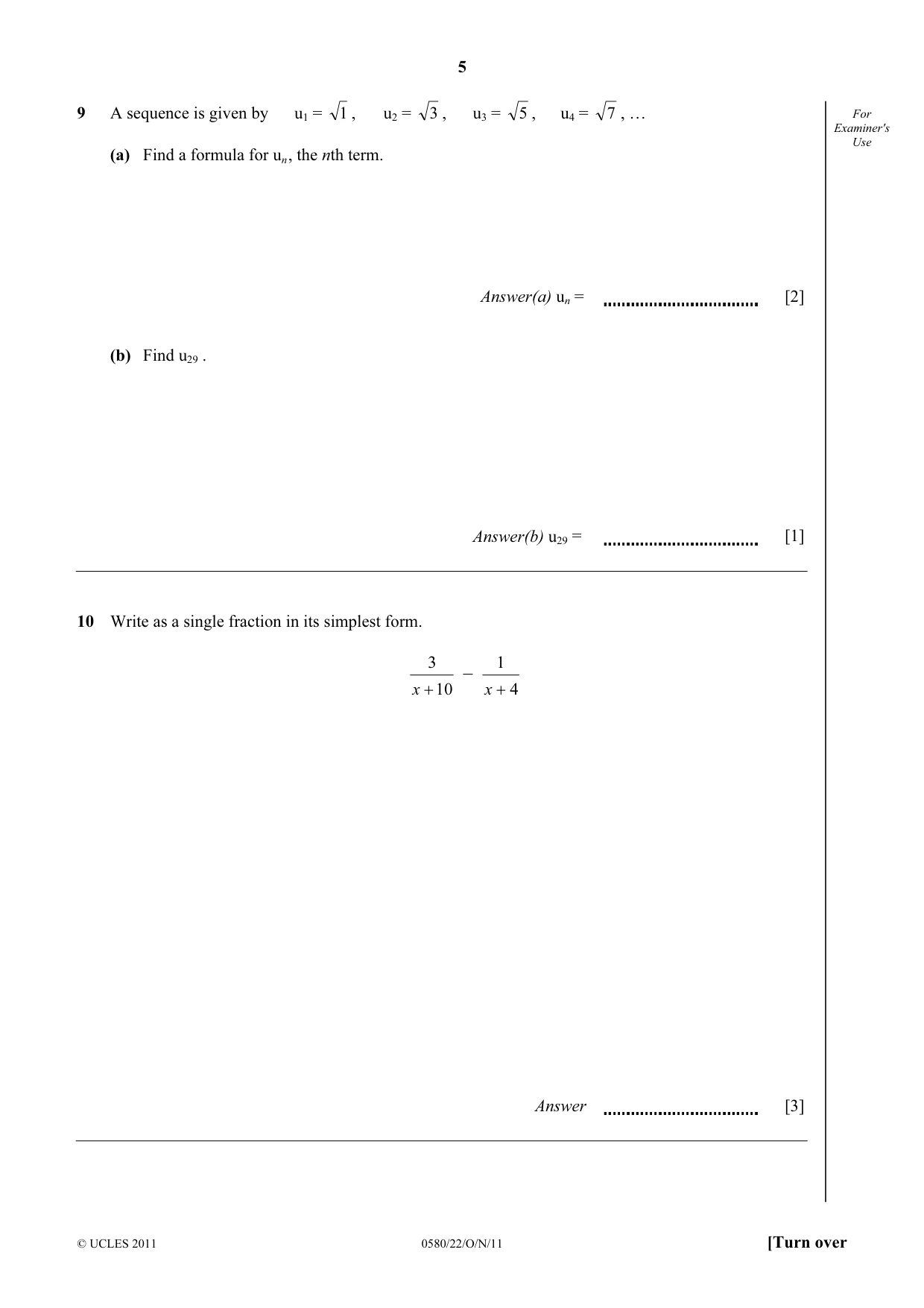 Cambridge IGCSE Mathematics 0580 2011 Oct/Nov Paper 2 · Variant 2 question paper, page 5 of 12