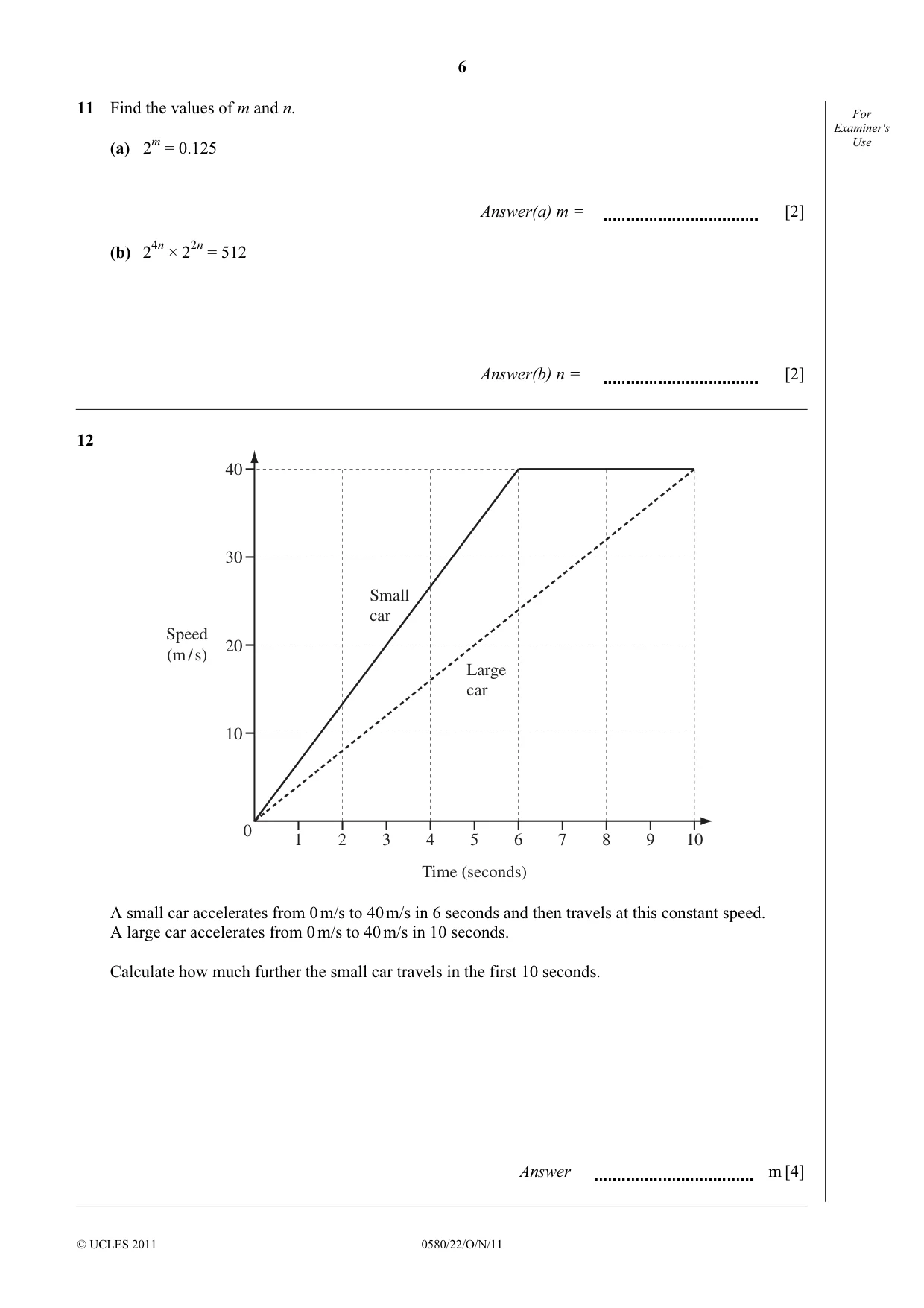 Cambridge IGCSE Mathematics 0580 2011 Oct/Nov Paper 2 · Variant 2 question paper, page 6 of 12