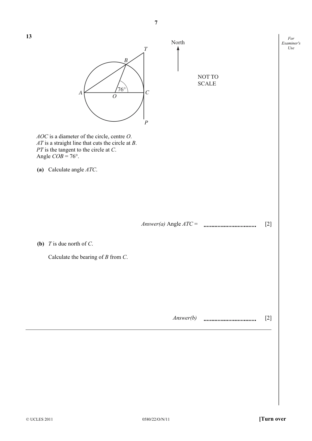 Cambridge IGCSE Mathematics 0580 2011 Oct/Nov Paper 2 · Variant 2 question paper, page 7 of 12