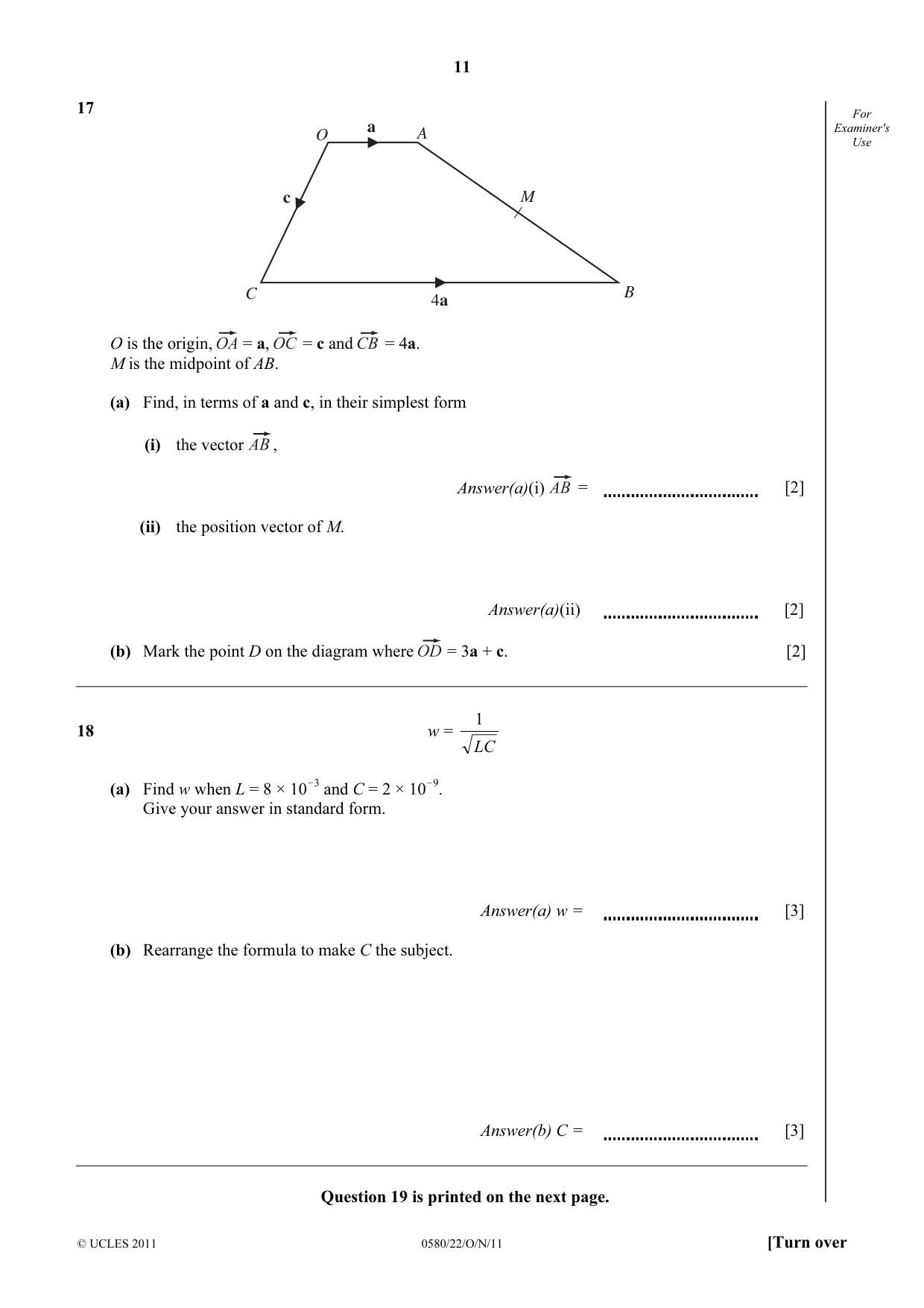 Cambridge IGCSE Mathematics 0580 2011 Oct/Nov Paper 2 · Variant 2 question paper, page 11 of 12