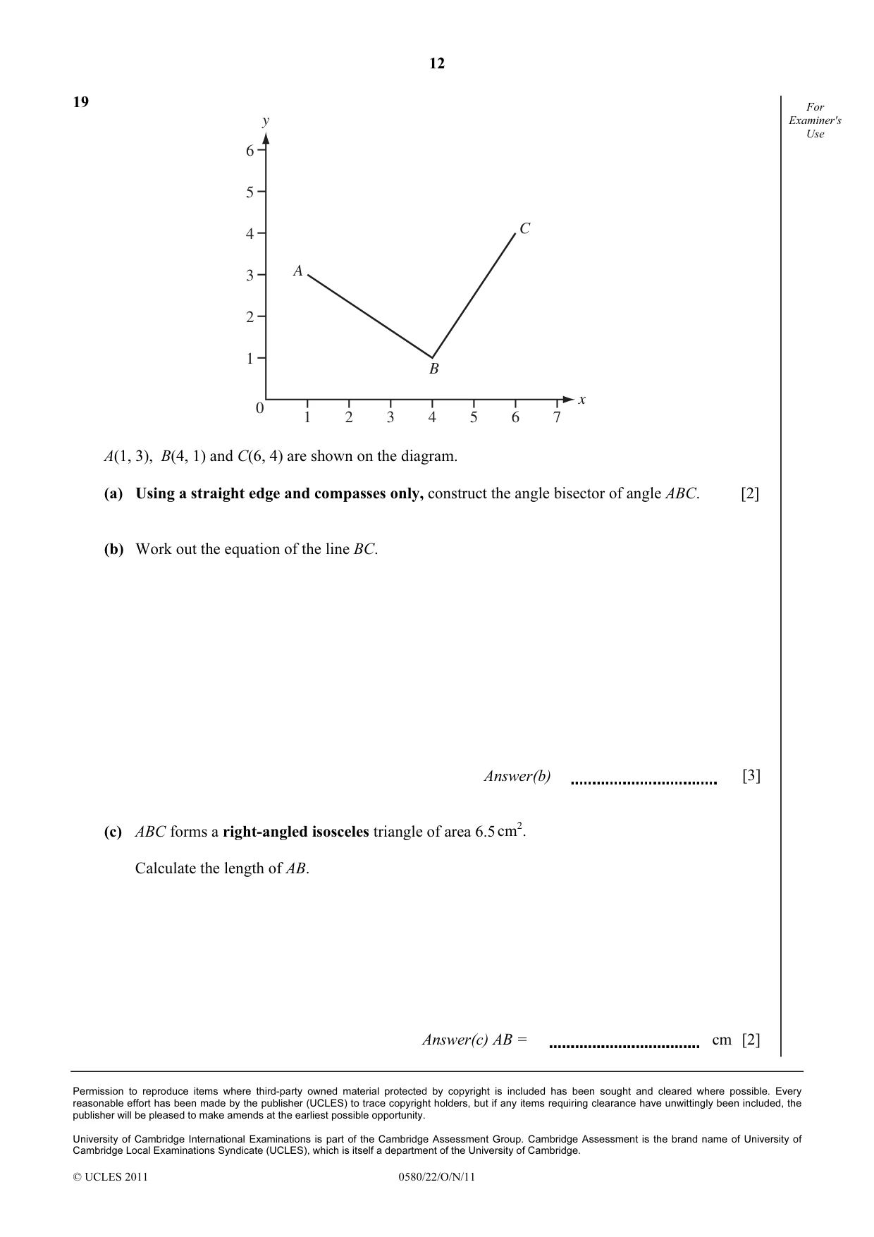 Cambridge IGCSE Mathematics 0580 2011 Oct/Nov Paper 2 · Variant 2 question paper, page 12 of 12