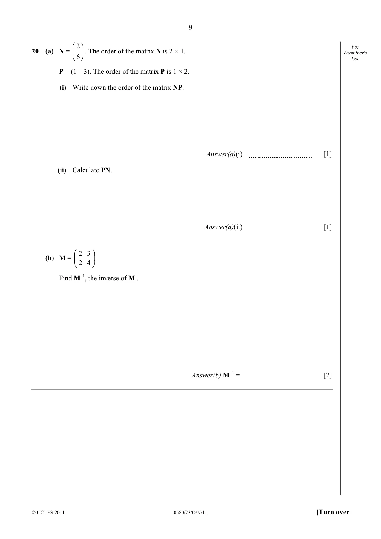 Cambridge IGCSE Mathematics 0580 2011 Oct/Nov Paper 2 · Variant 3 question paper, page 9 of 12