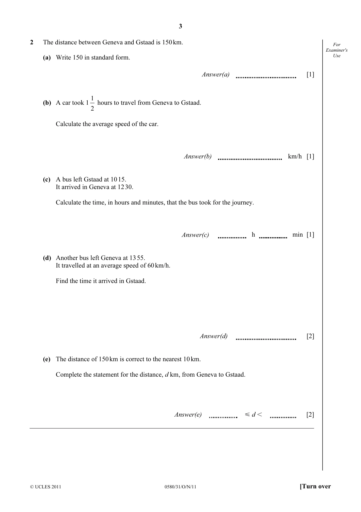 Cambridge IGCSE Mathematics 0580 2011 Oct/Nov Paper 3 · Variant 1 question paper, page 3 of 16