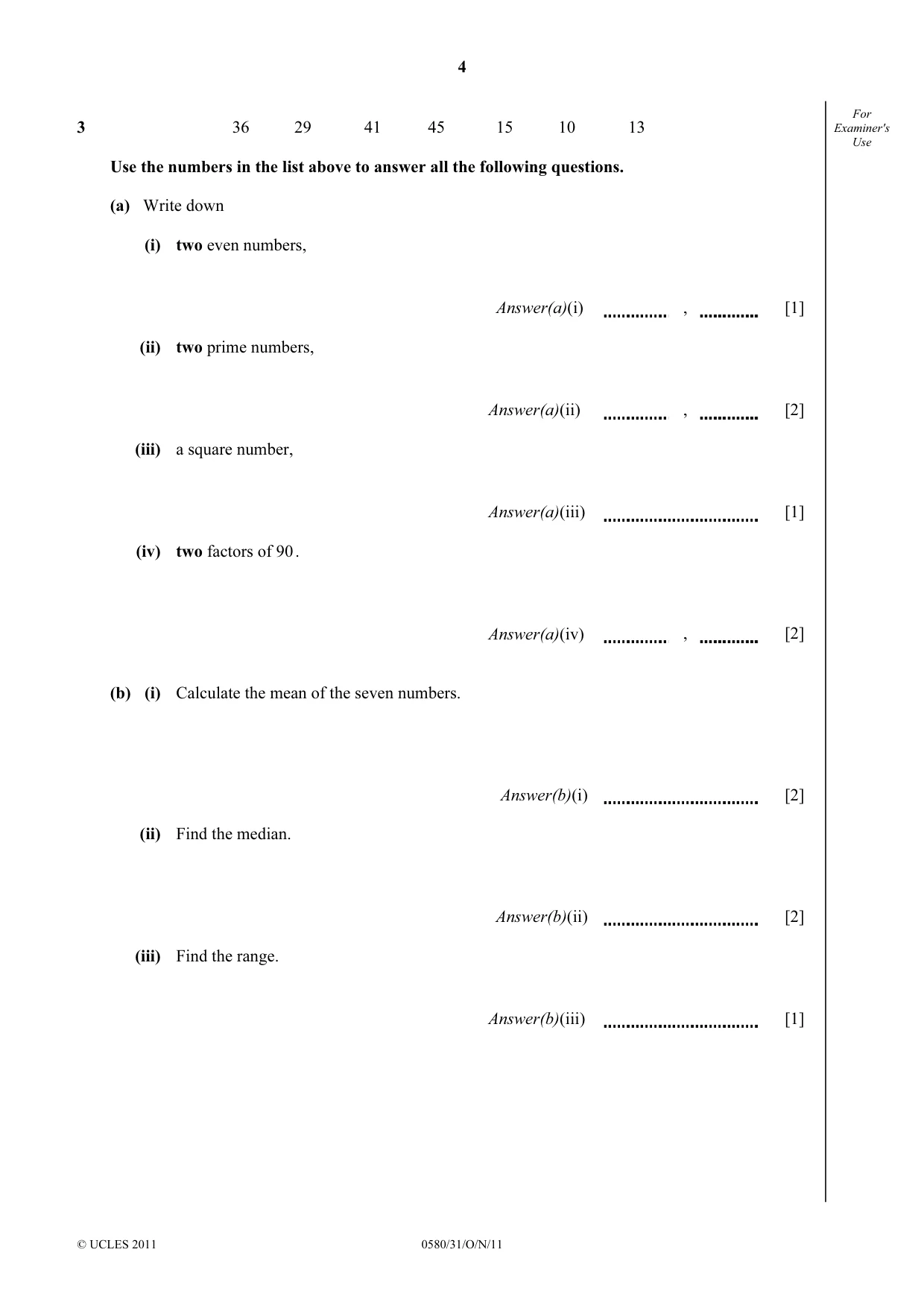 Cambridge IGCSE Mathematics 0580 2011 Oct/Nov Paper 3 · Variant 1 question paper, page 4 of 16