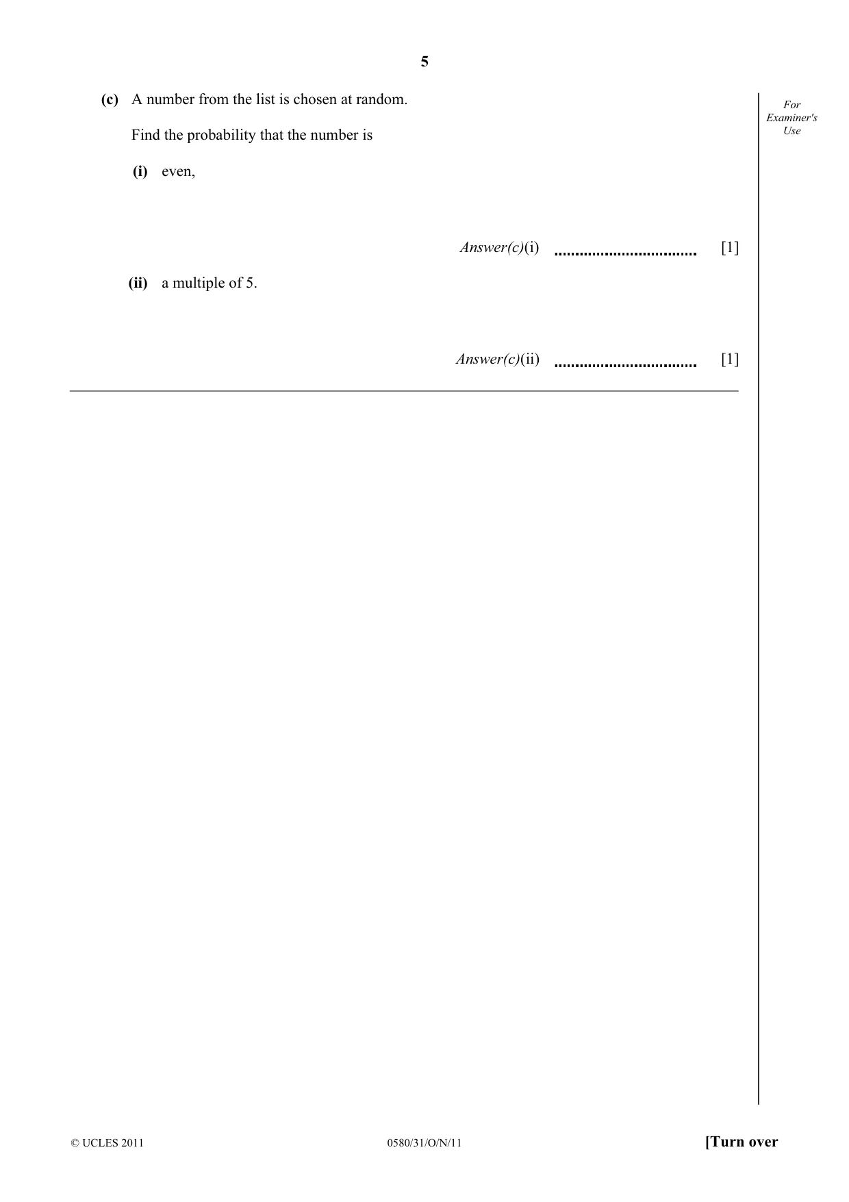 Cambridge IGCSE Mathematics 0580 2011 Oct/Nov Paper 3 · Variant 1 question paper, page 5 of 16