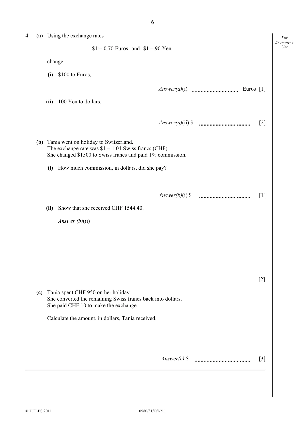 Cambridge IGCSE Mathematics 0580 2011 Oct/Nov Paper 3 · Variant 1 question paper, page 6 of 16