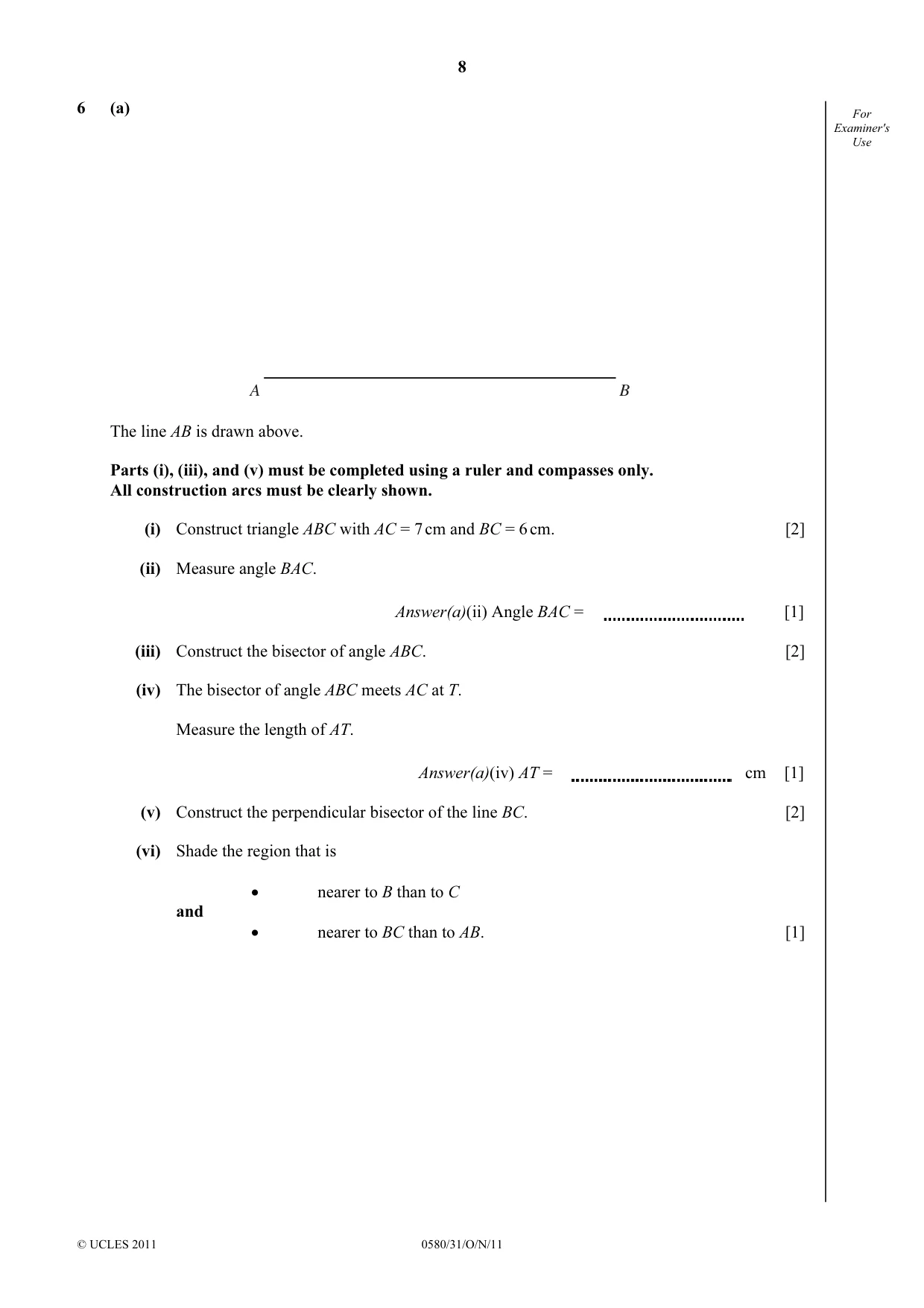 Cambridge IGCSE Mathematics 0580 2011 Oct/Nov Paper 3 · Variant 1 question paper, page 8 of 16