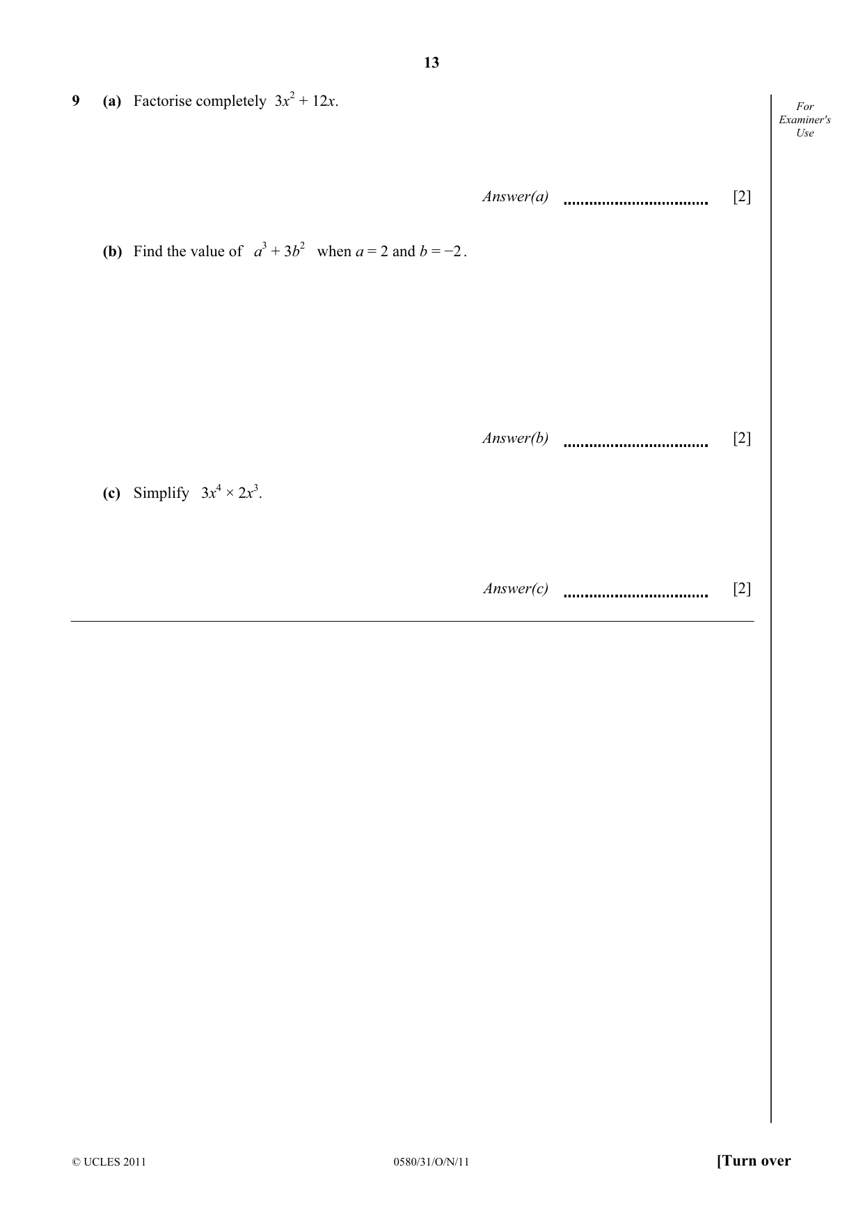 Cambridge IGCSE Mathematics 0580 2011 Oct/Nov Paper 3 · Variant 1 question paper, page 13 of 16